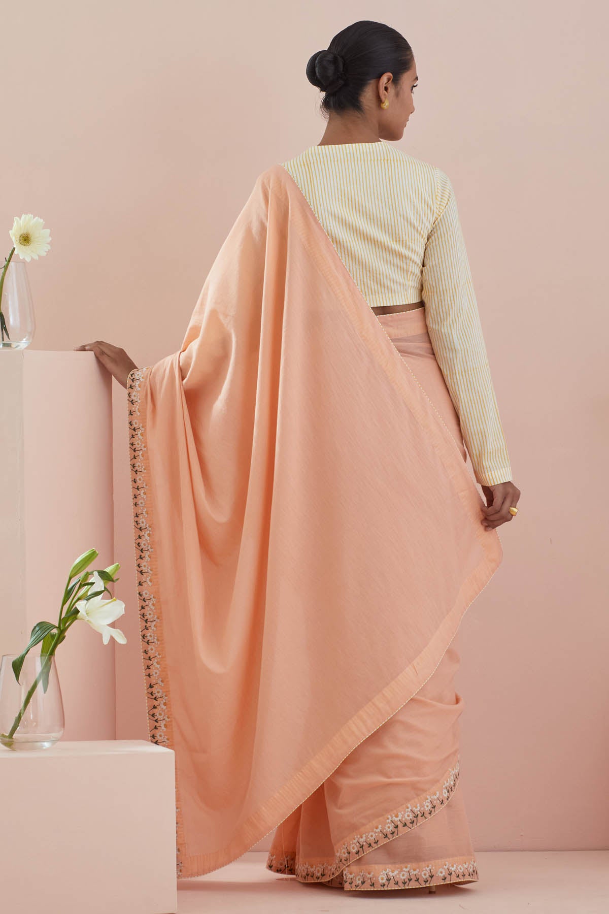 Peach Floral Embroidered Saree