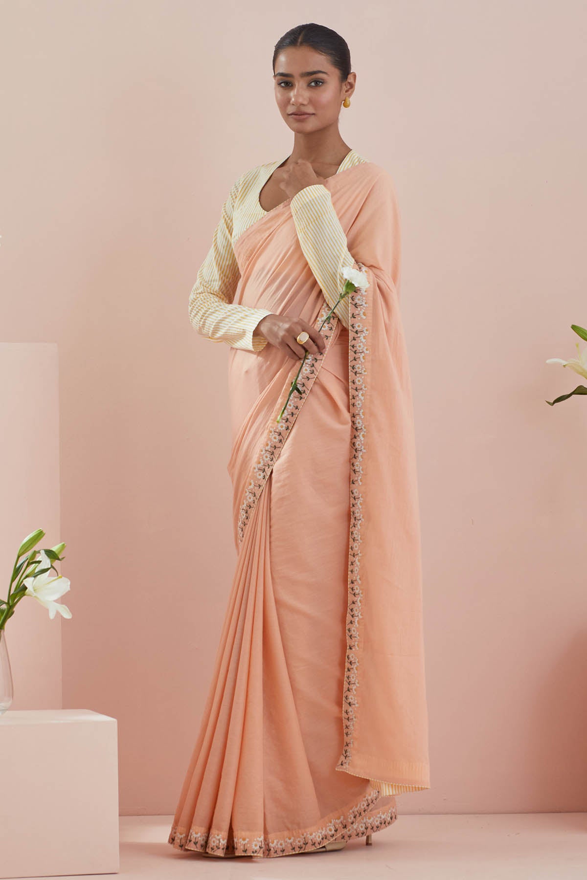 Peach Floral Embroidered Saree