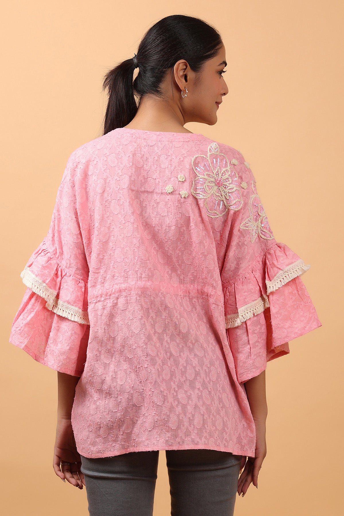 Peach Floral Embroidered Top