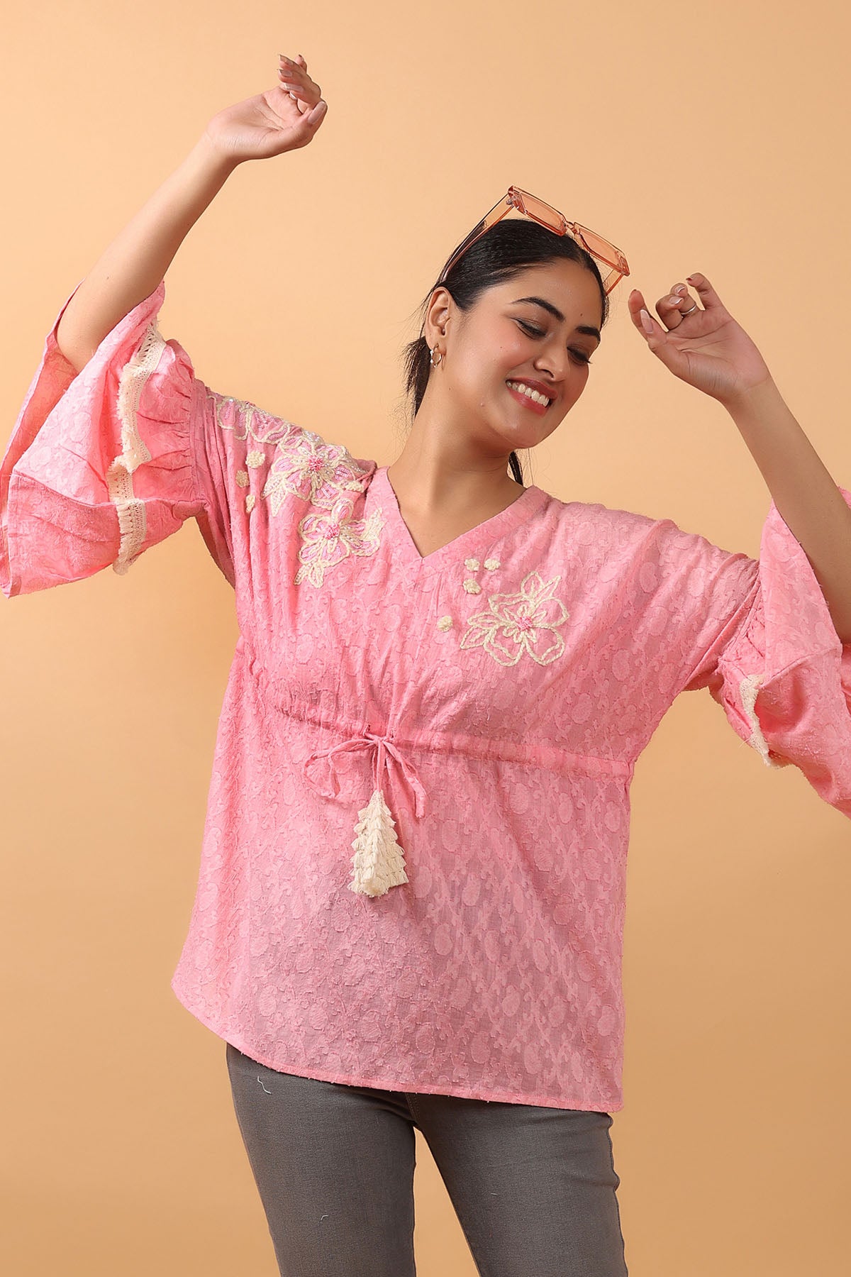 Peach Floral Embroidered Top