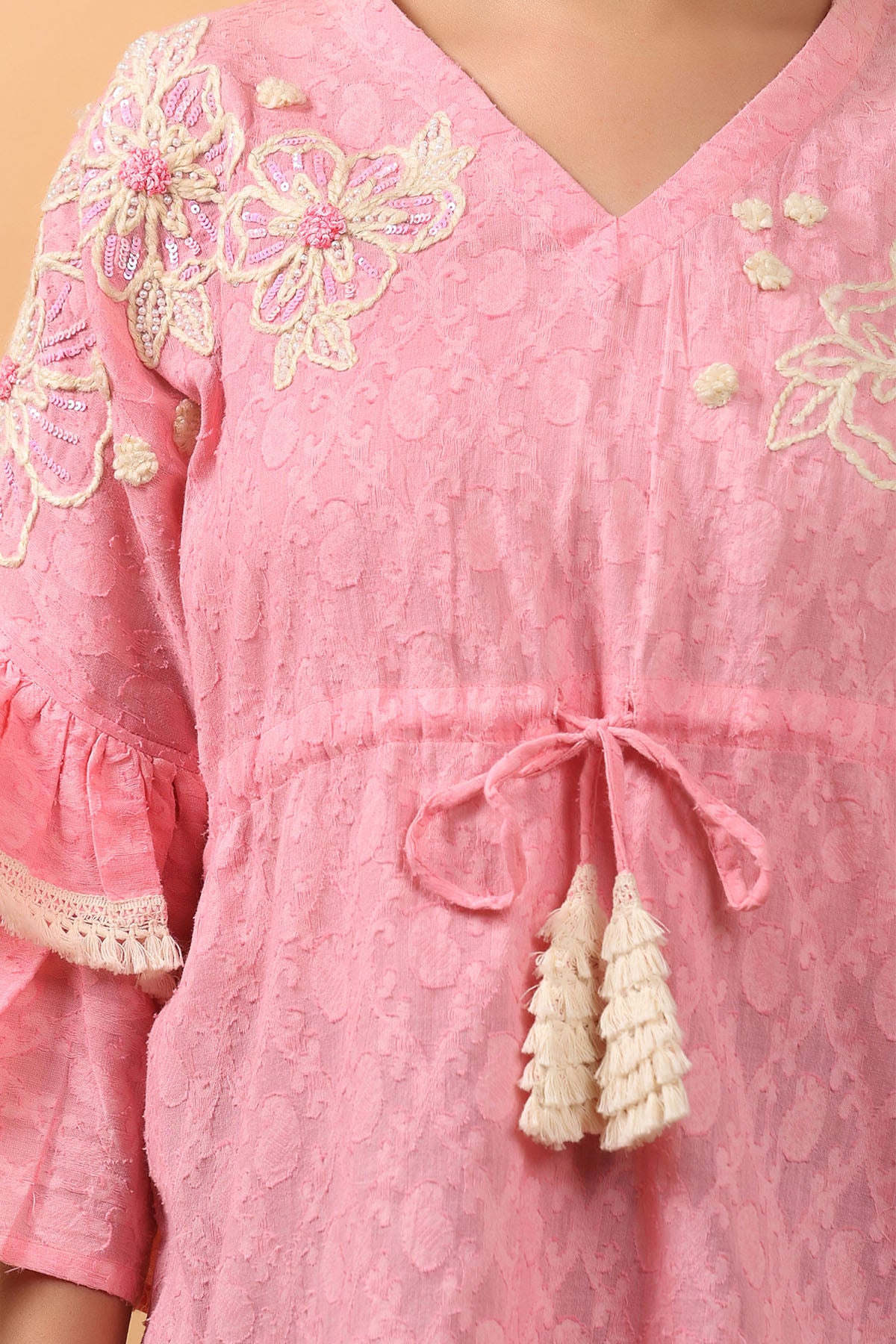 Peach Floral Embroidered Top