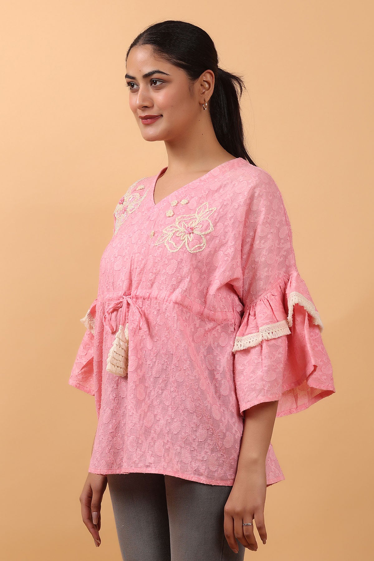 Peach Floral Embroidered Top