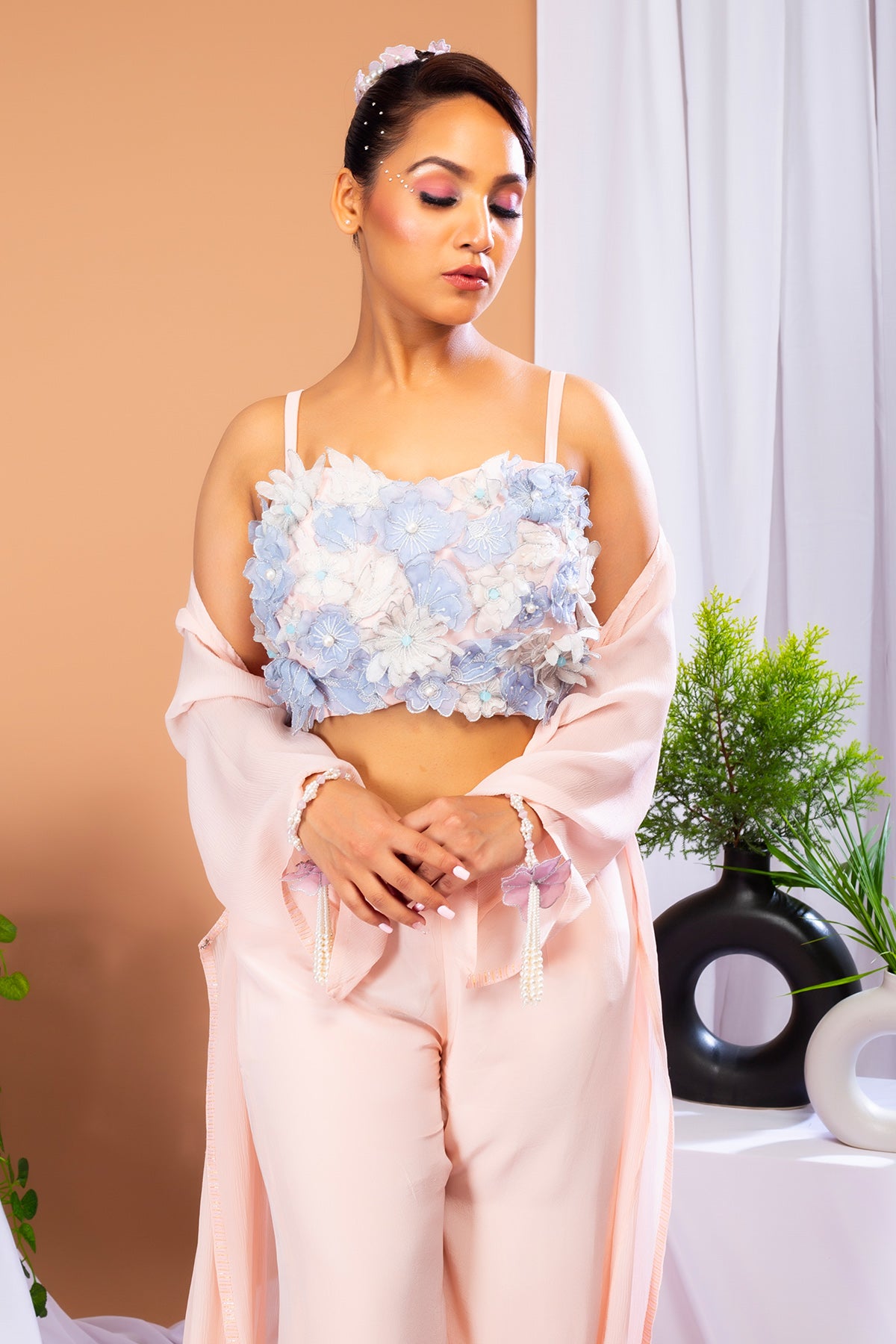 Peach Floral Indo-Western Set