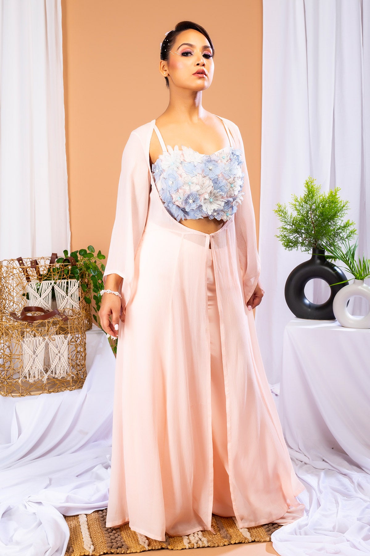 Peach Floral Indo-Western Set