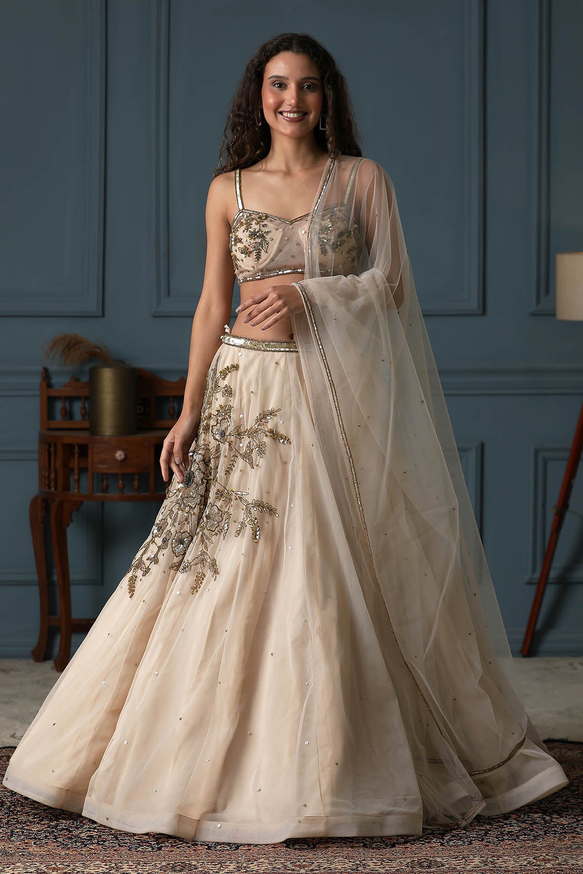 Peach Floral Work Lehenga Set