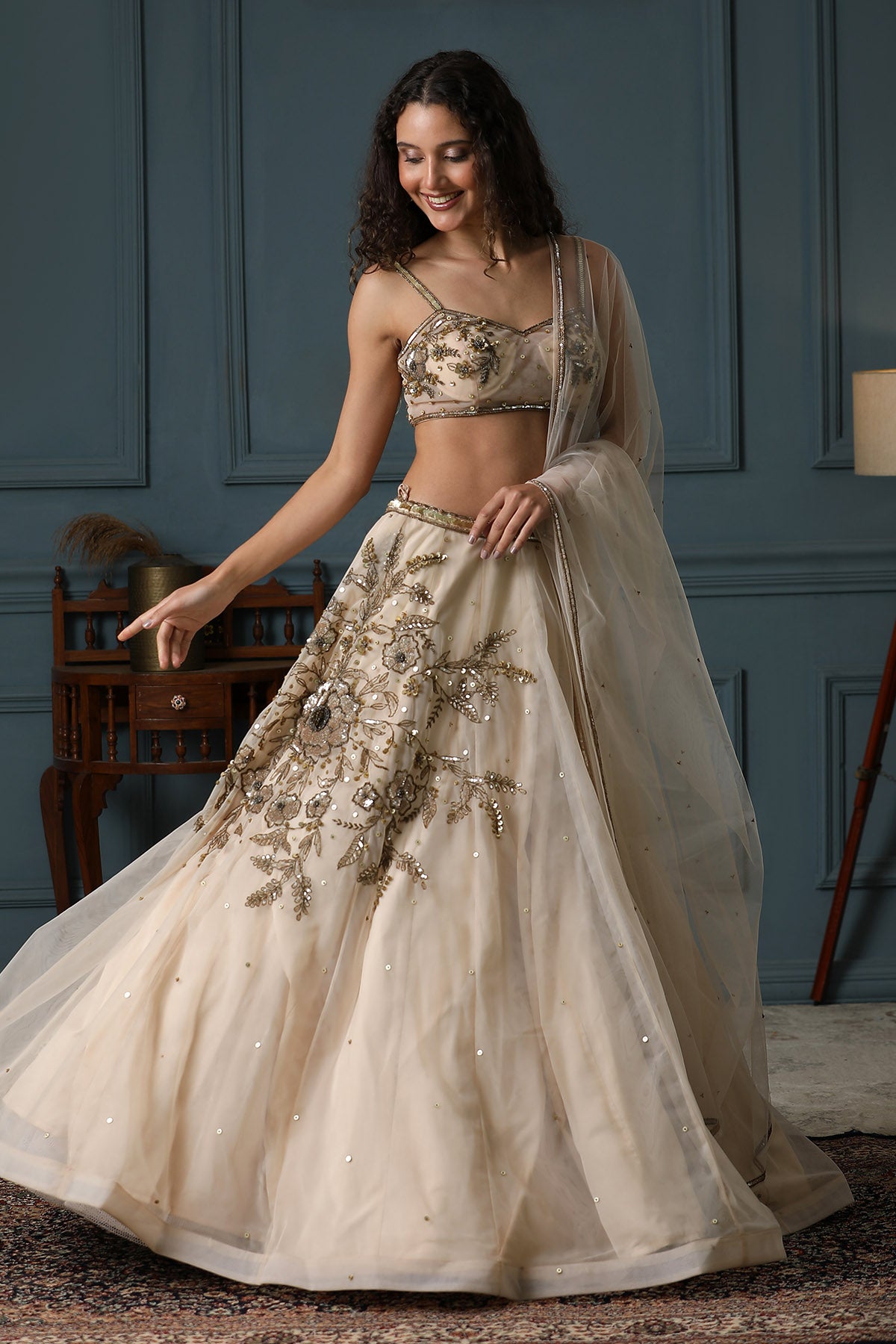 Peach Floral Work Lehenga Set