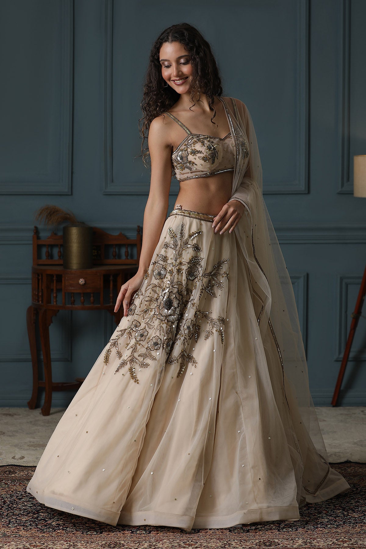 Peach Floral Work Lehenga Set