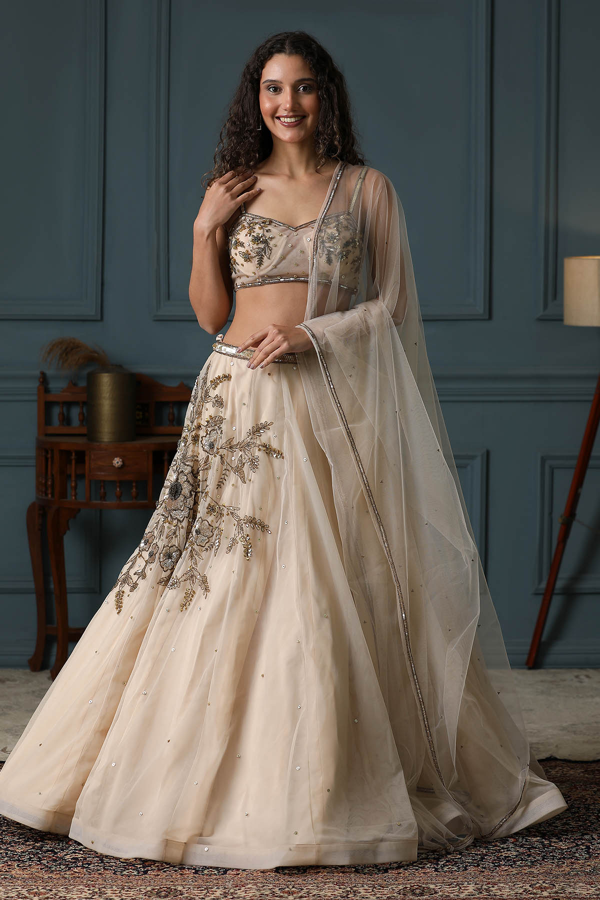 Buy Peach Floral Work Lehenga Set by Art-i Design Studio for women online at ScrollnShops