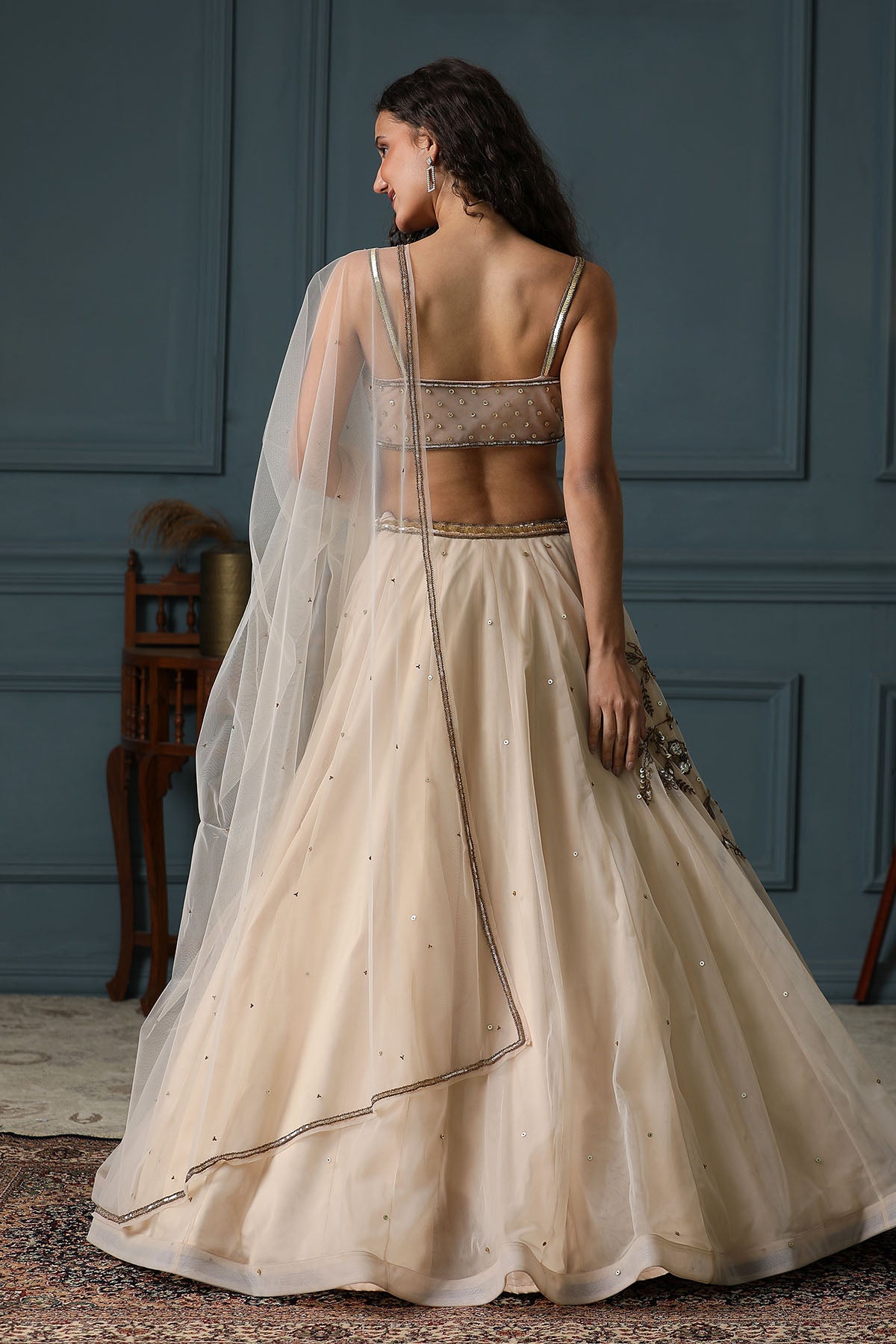 Peach Floral Work Lehenga Set