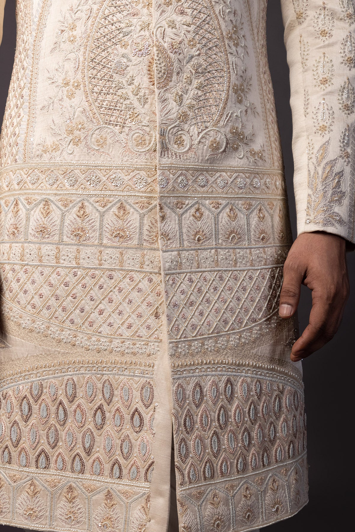 Peach Frenchknot Sherwani Set