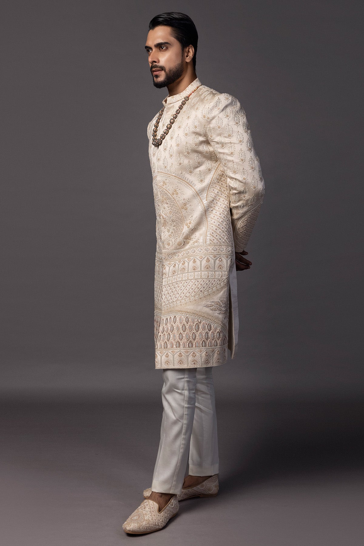Peach Frenchknot Sherwani Set
