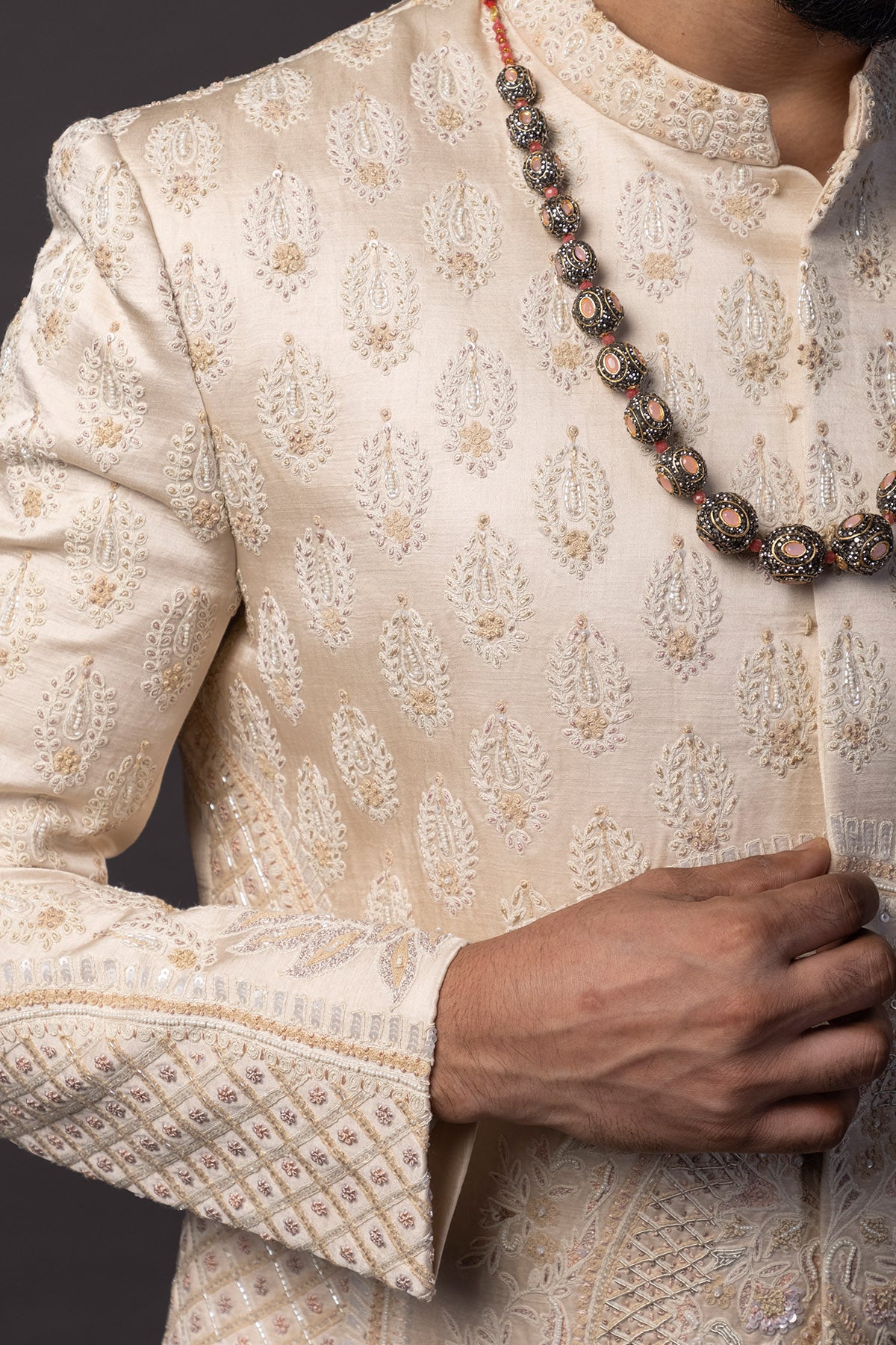 Peach Frenchknot Sherwani Set