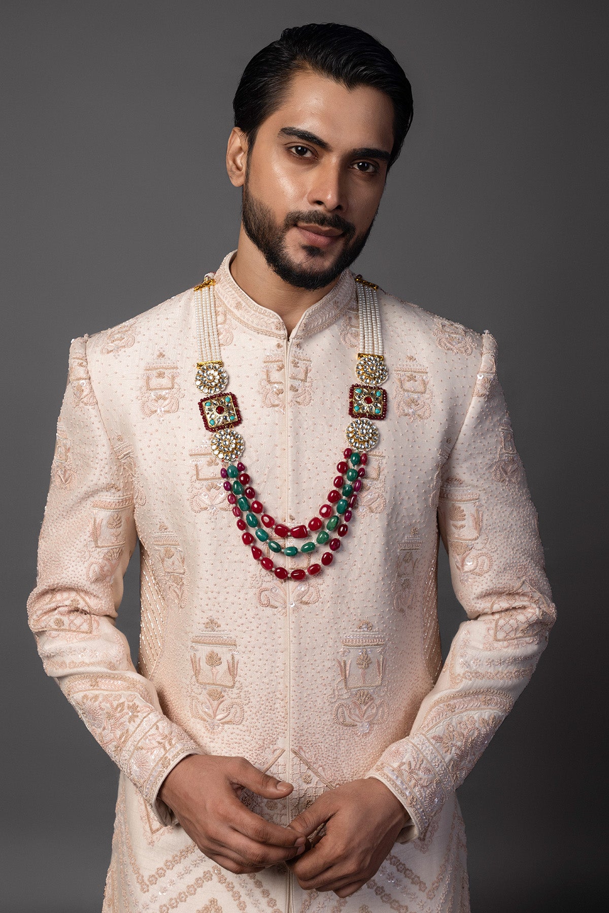 Peach Frnechknot Sherwani Set