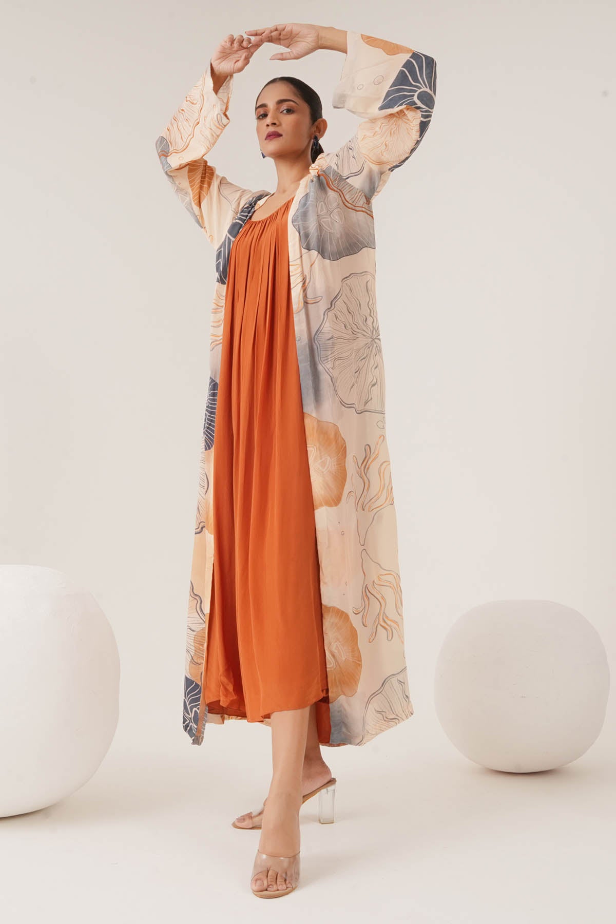 Peach Gathered Dress & Jacket