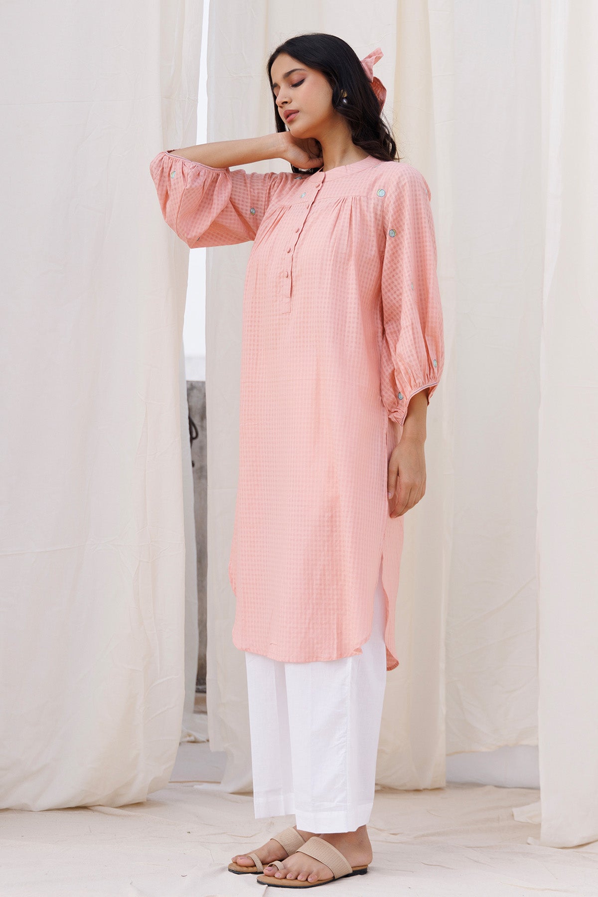 Peach Gathered Kurta & Pants