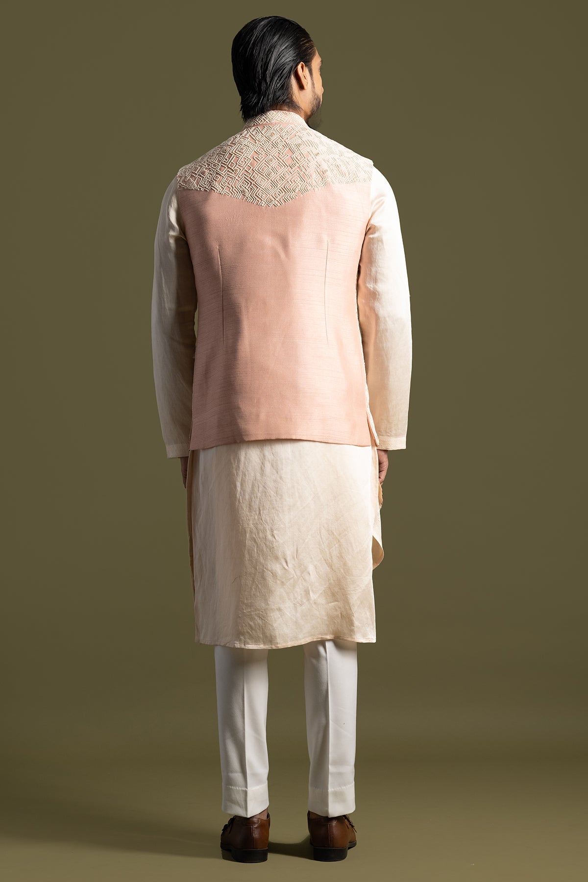 Peach Geometric Chir Kurta Set