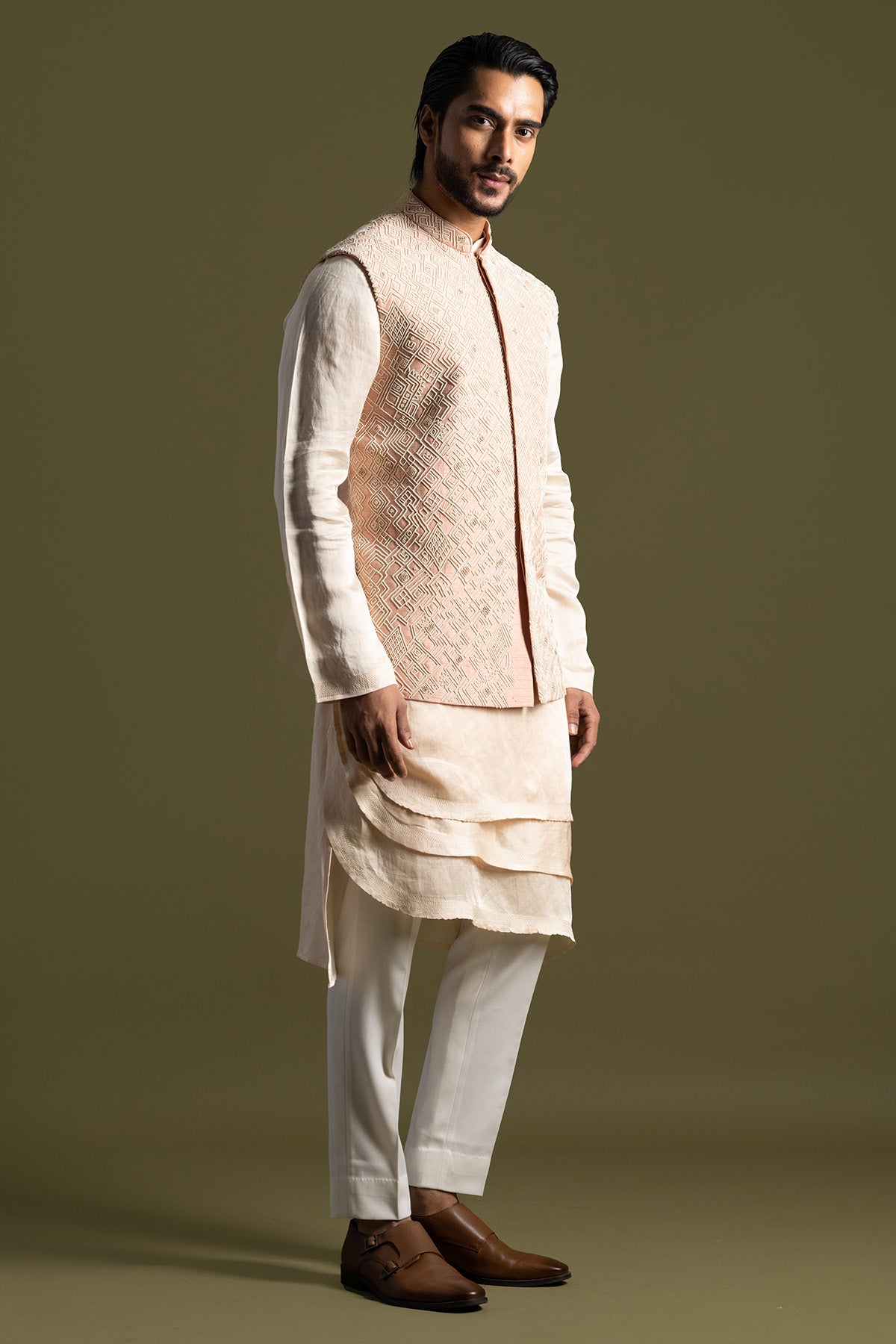 Peach Geometric Chir Kurta Set