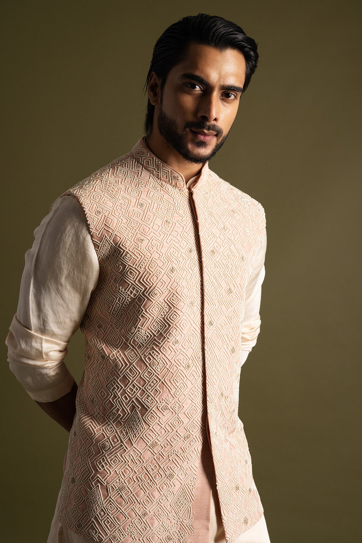 Peach Geometric Chir Kurta Set