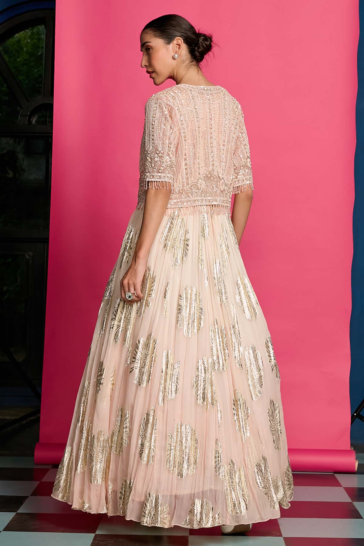 Peach Georgette Anarkali & Jacket