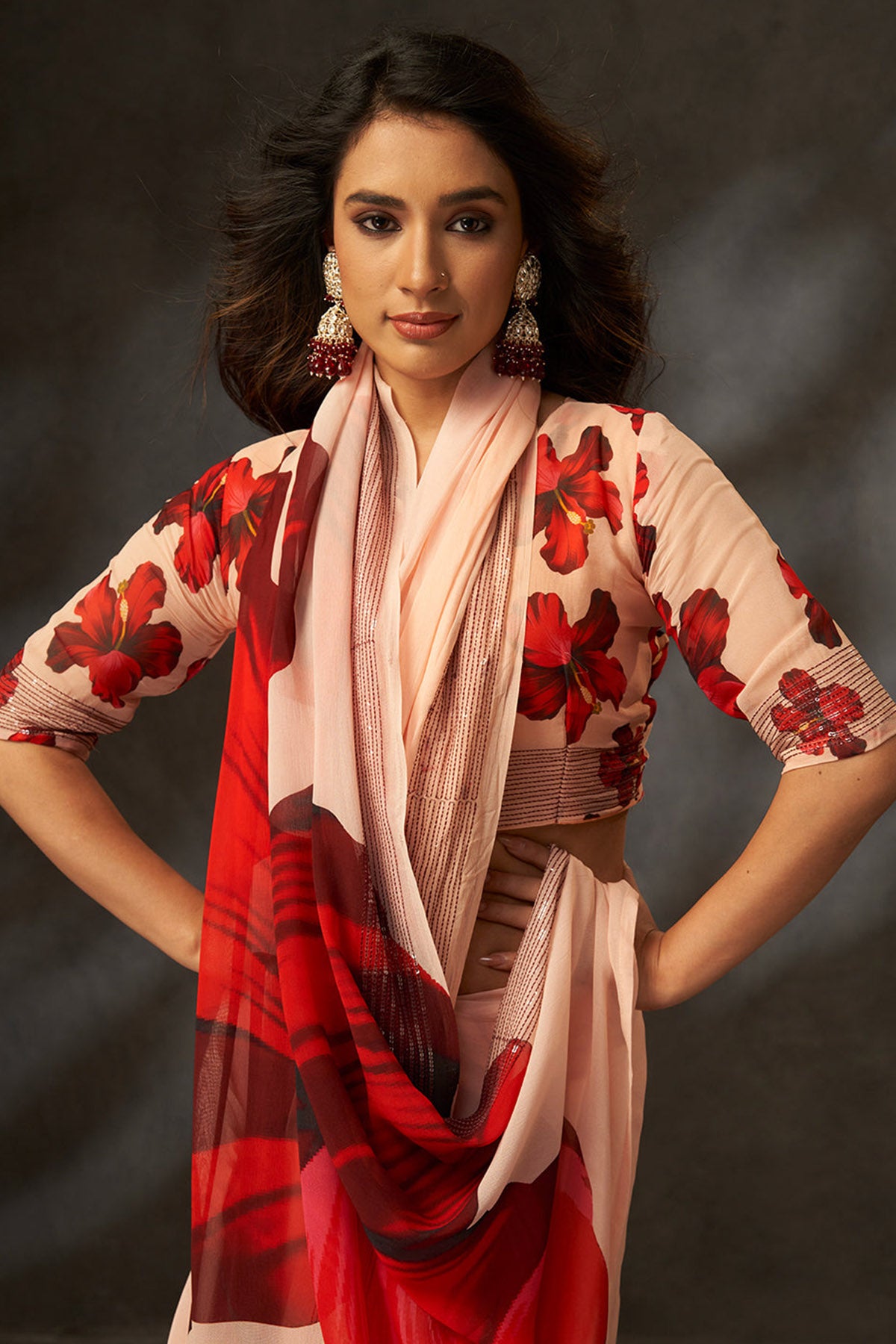 Peach Georgette Digital Saree
