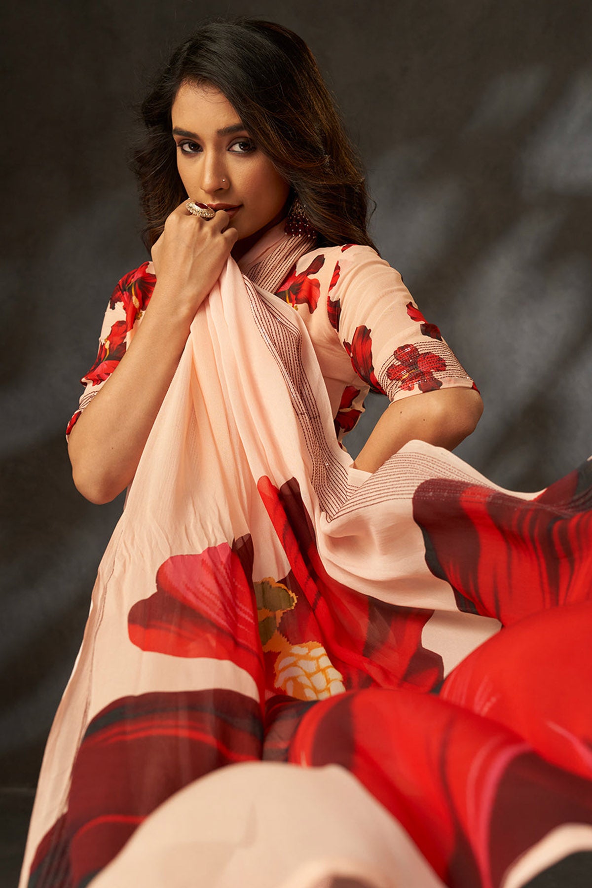 Peach Georgette Digital Saree