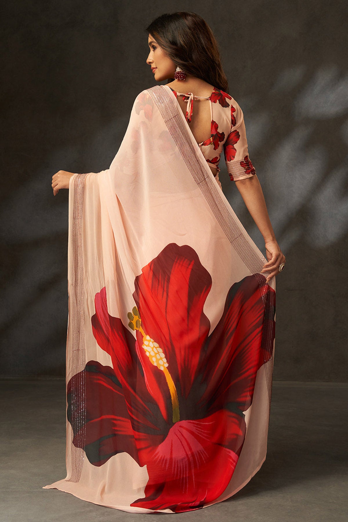 Peach Georgette Digital Saree