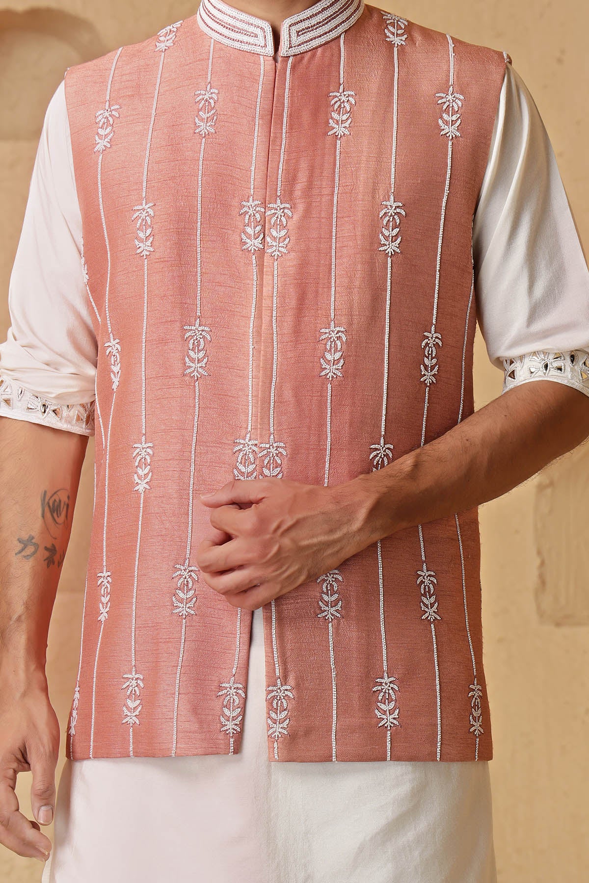Peach Glass Beads Kurta & Pants