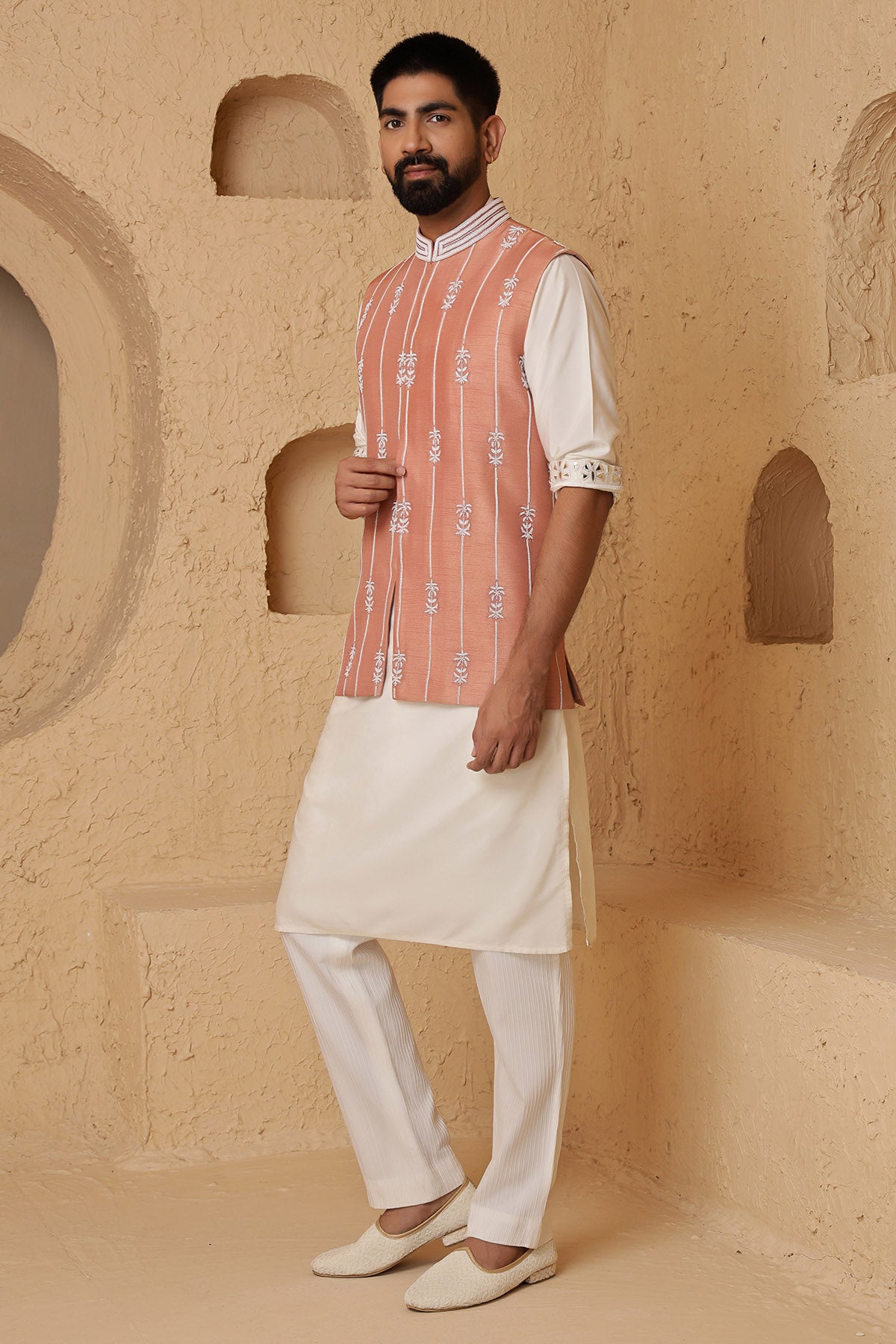 Peach Glass Beads Kurta & Pants