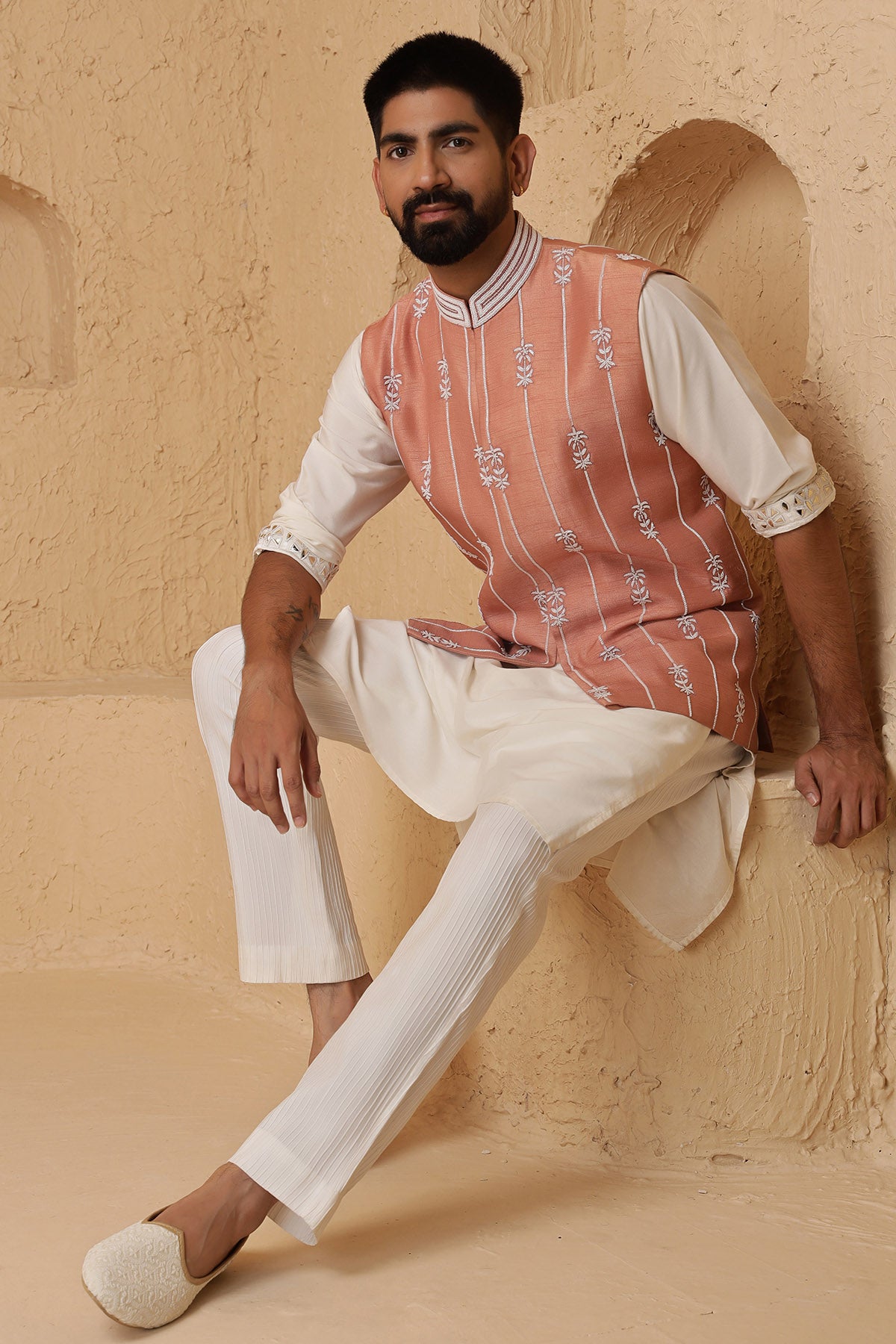 Peach Glass Beads Kurta & Pants