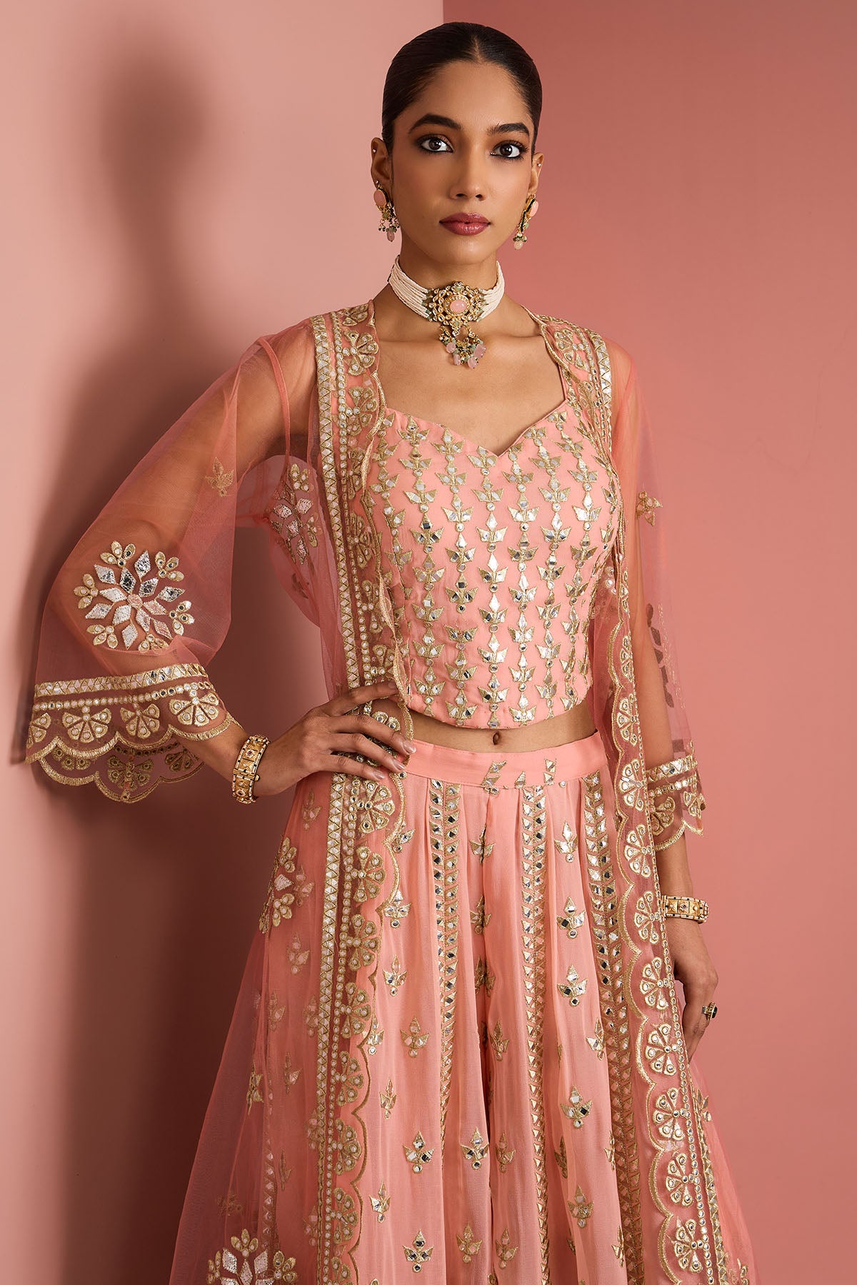 Peach Gota Applique Lehenga Set