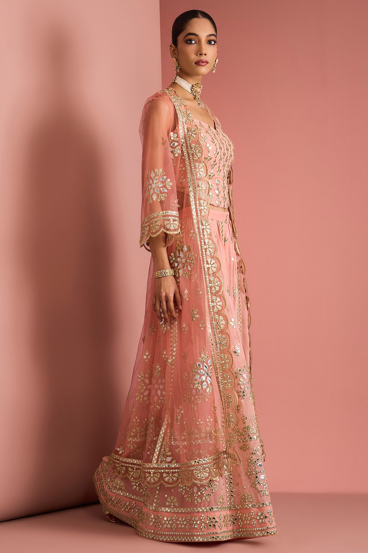 Peach Gota Applique Lehenga Set