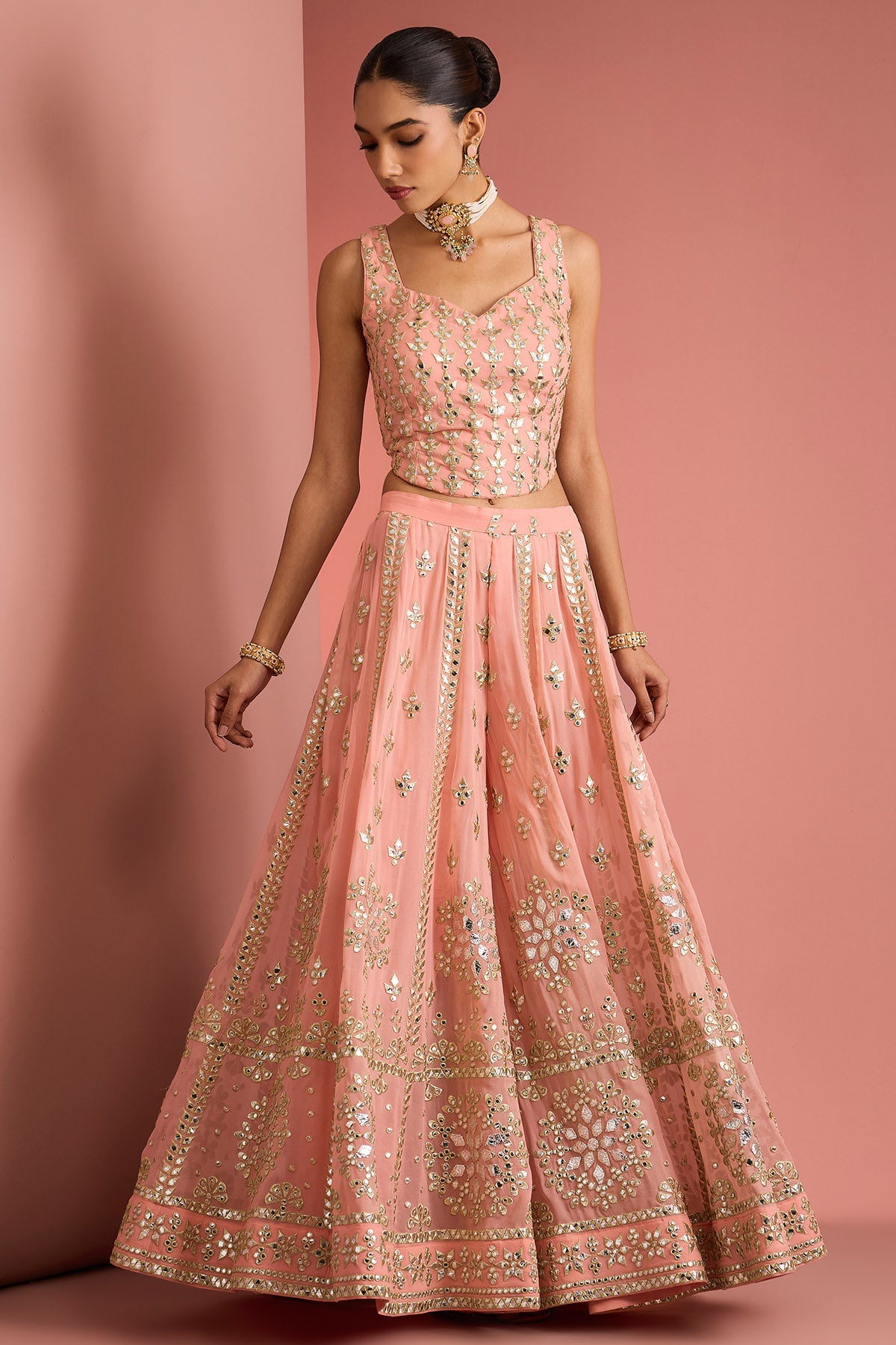 Peach Gota Applique Lehenga Set