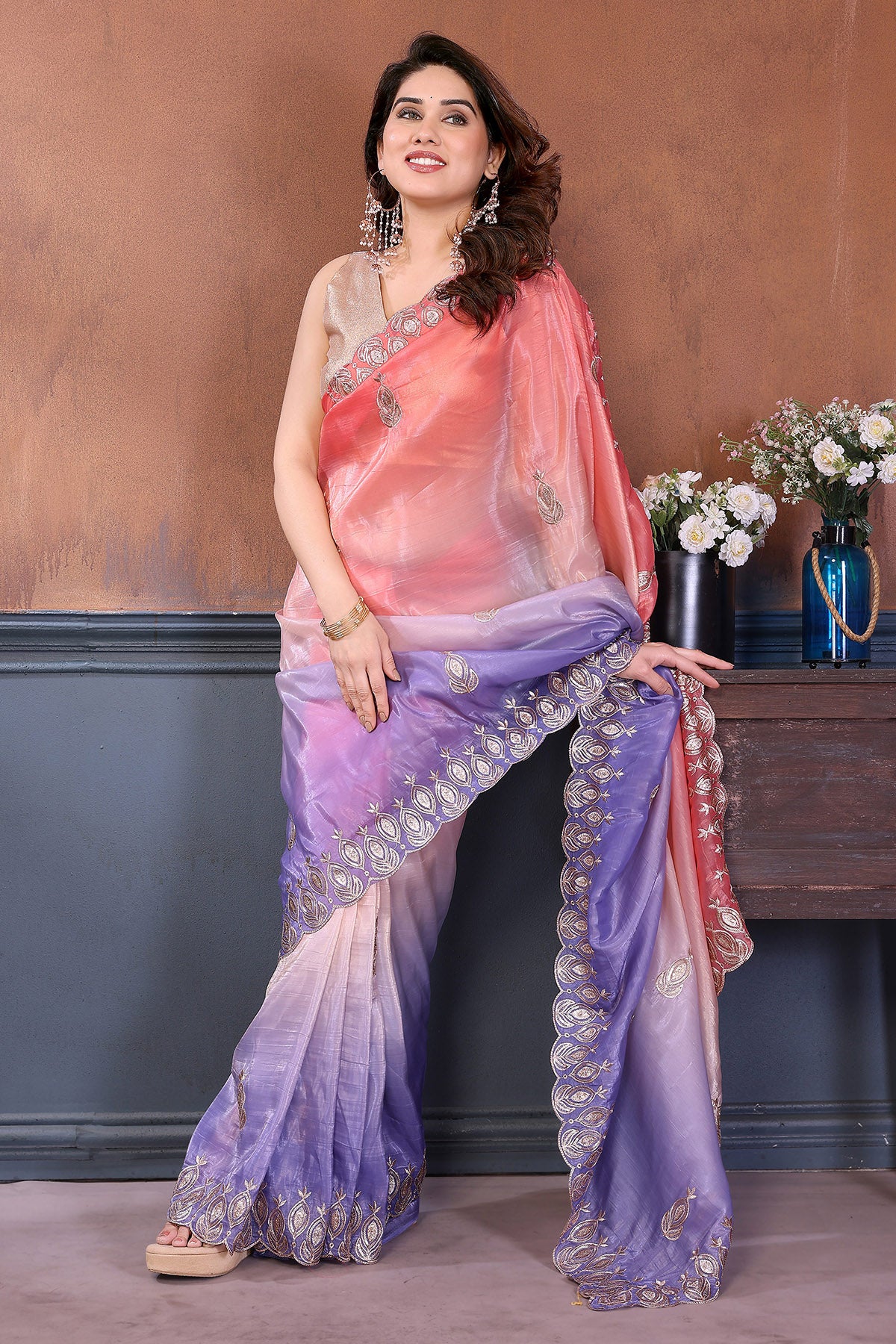 Peach Gota Embroidered Saree