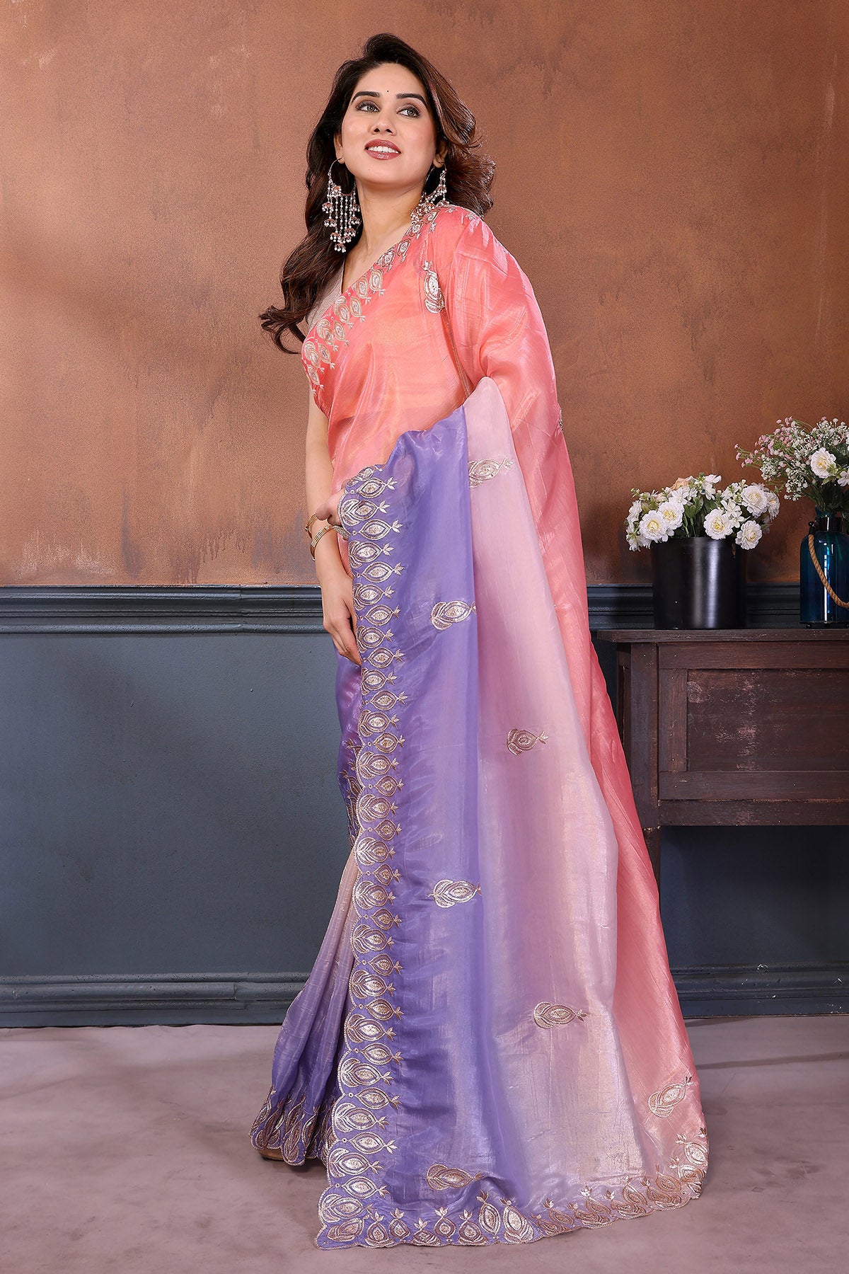 Peach Gota Embroidered Saree