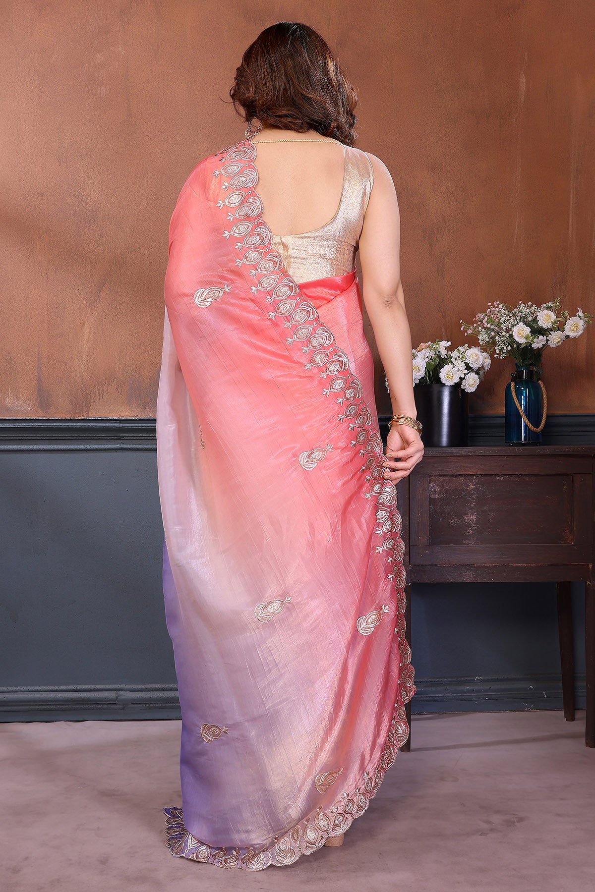 Peach Gota Embroidered Saree