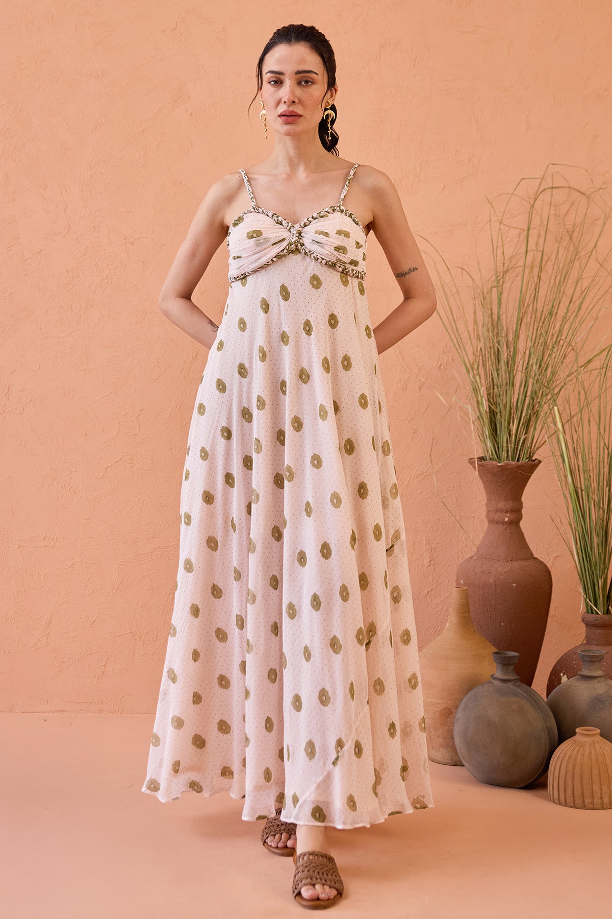 Buy Peach Hand Block Printed Dress by Taro India for women online at ScrollnShops