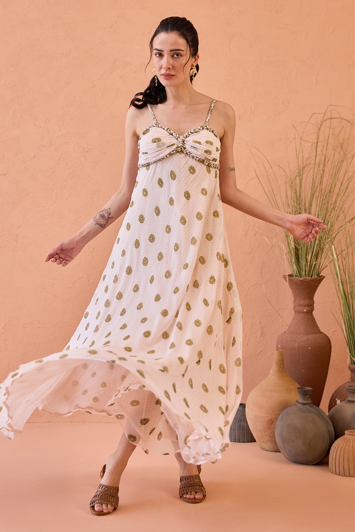 Peach Hand Block Printed Dress