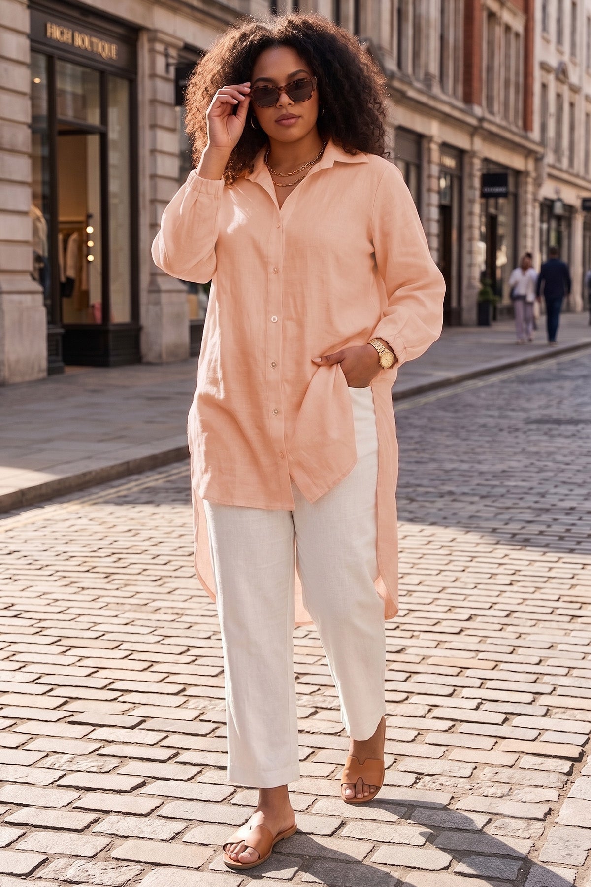 Buy Peach High Low Buttoned Shirt for women by Sneha B online available at scrollnshops