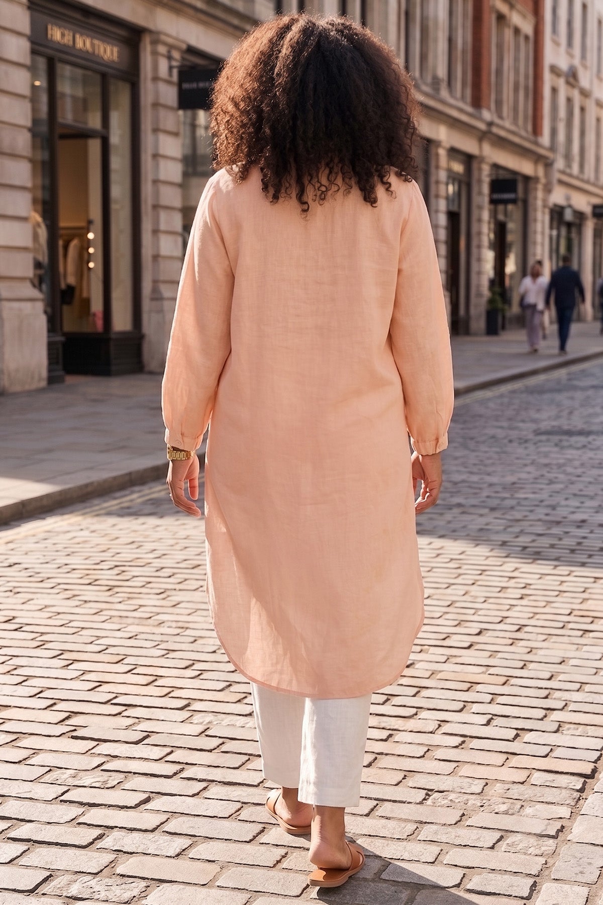 Peach High Low Buttoned Shirt