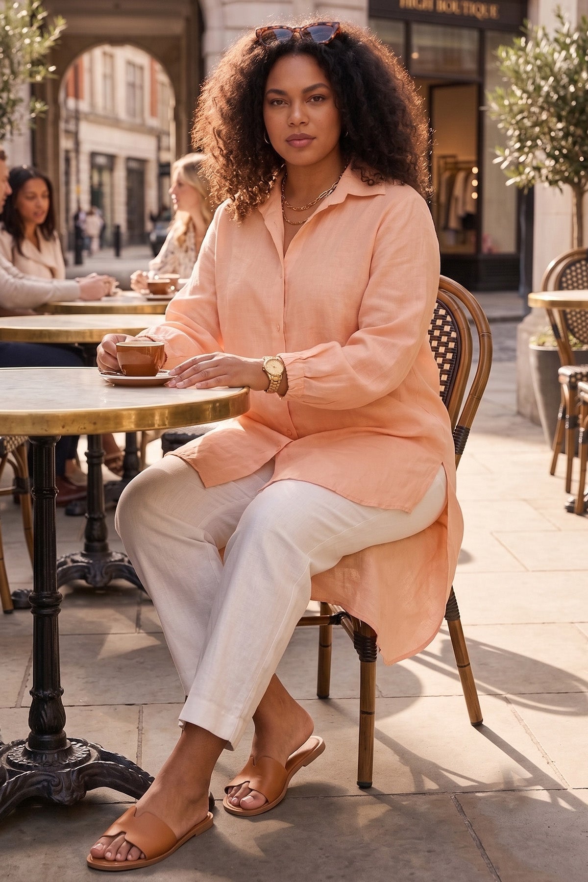 Peach High Low Buttoned Shirt