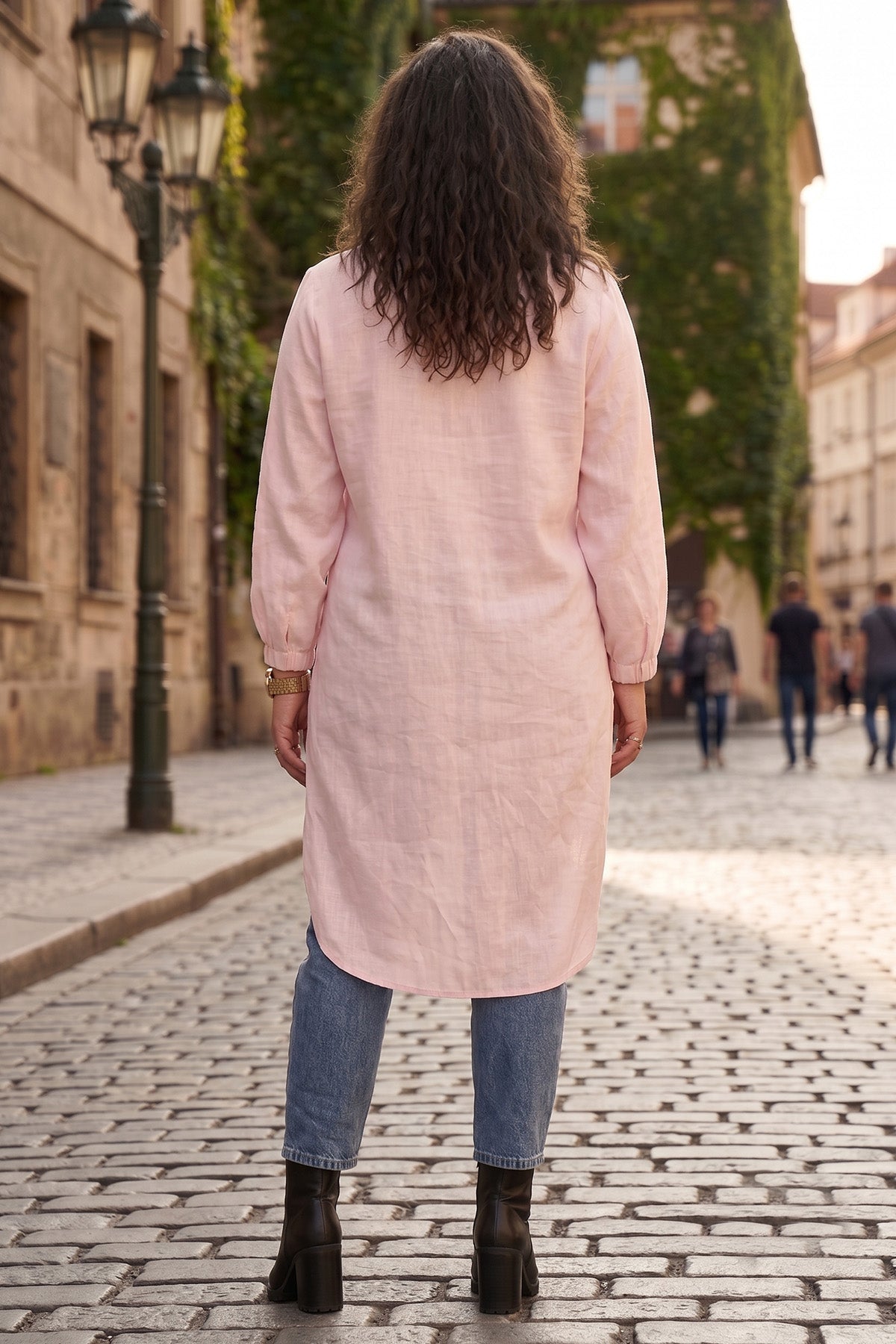 Peach High Low Pattern Shirt
