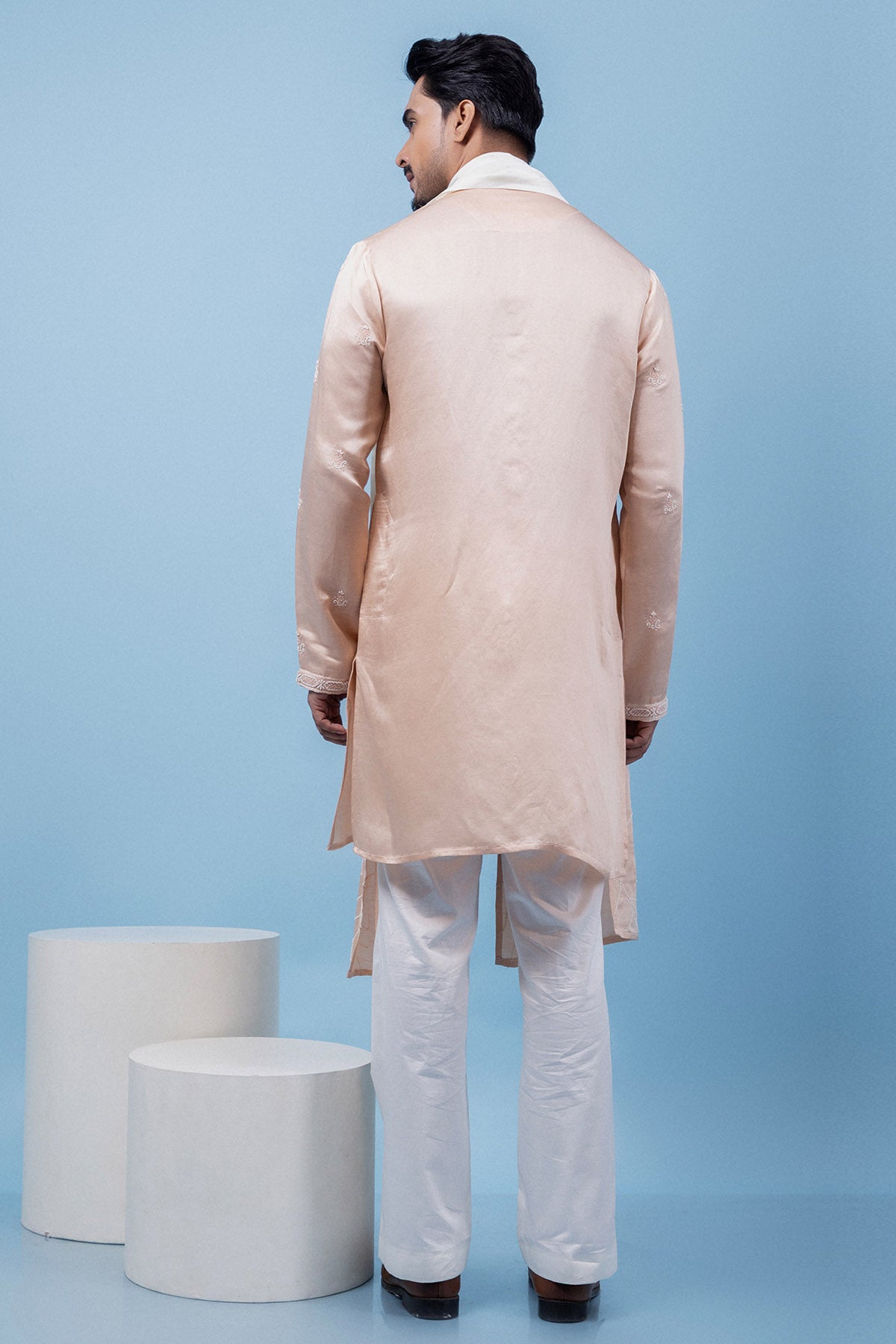 Peach Ivory Linen Satin Kurta