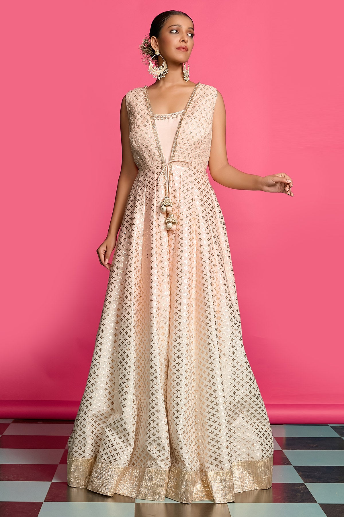 Peach Ivory Pearl Anarkali Set