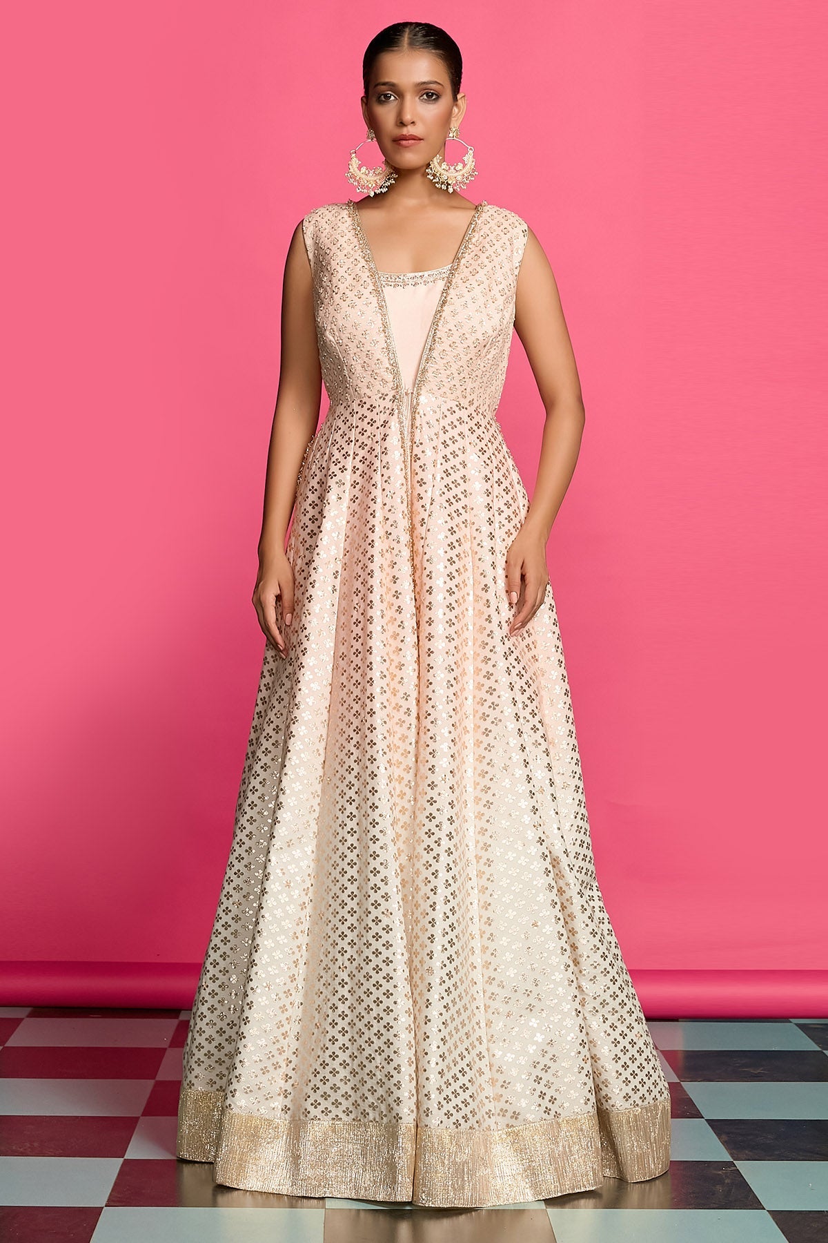 Buy Peach Ivory Pearl Anarkali Set for women by Priyanka Jain online available at scrollnshops