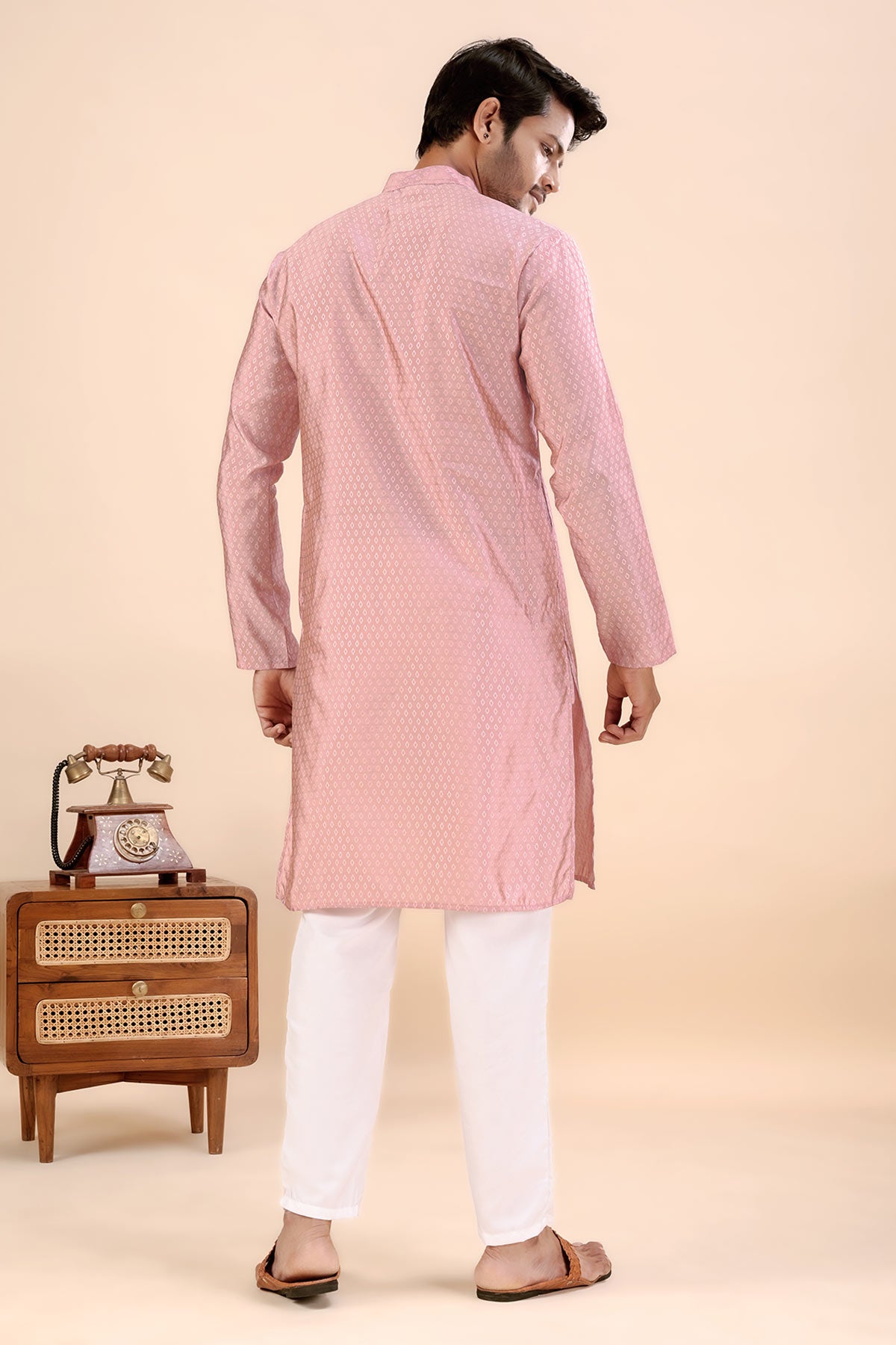 Peach Jhimi Silk Collar Kurta