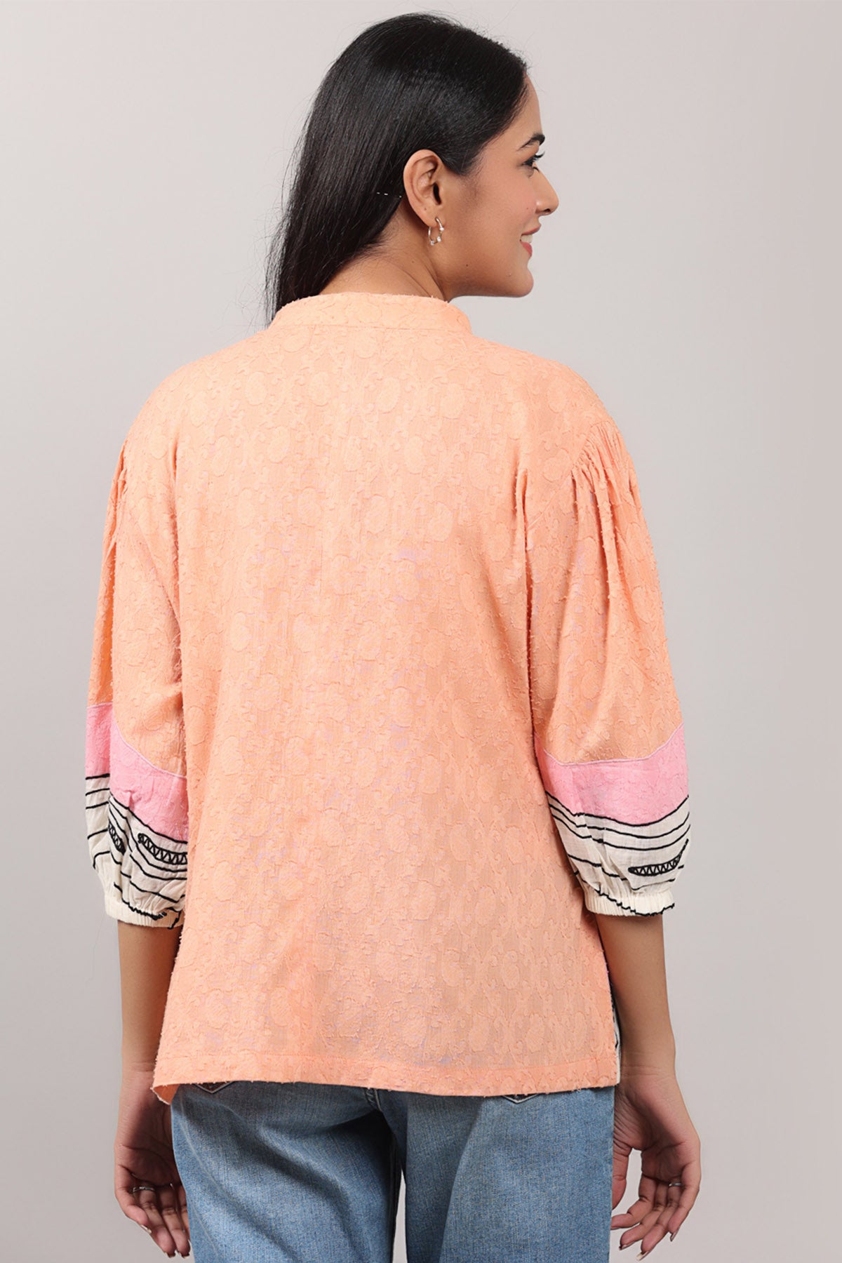 Peach Lace Embroidered Shirt