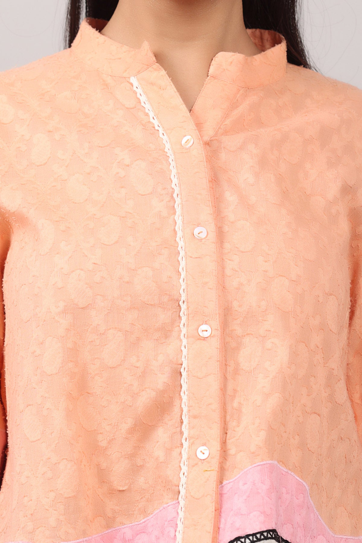 Peach Lace Embroidered Shirt