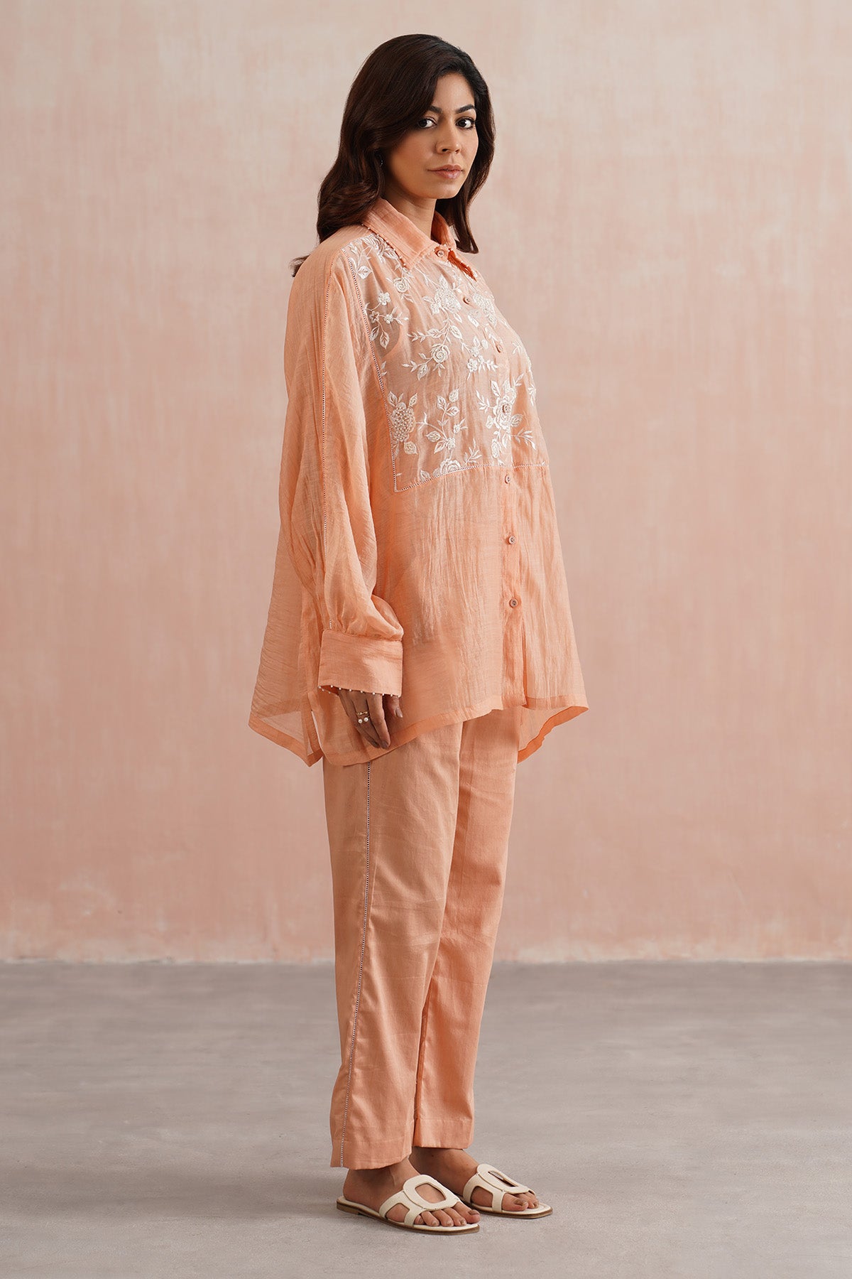 Peach Lace Work Shirt & Pants