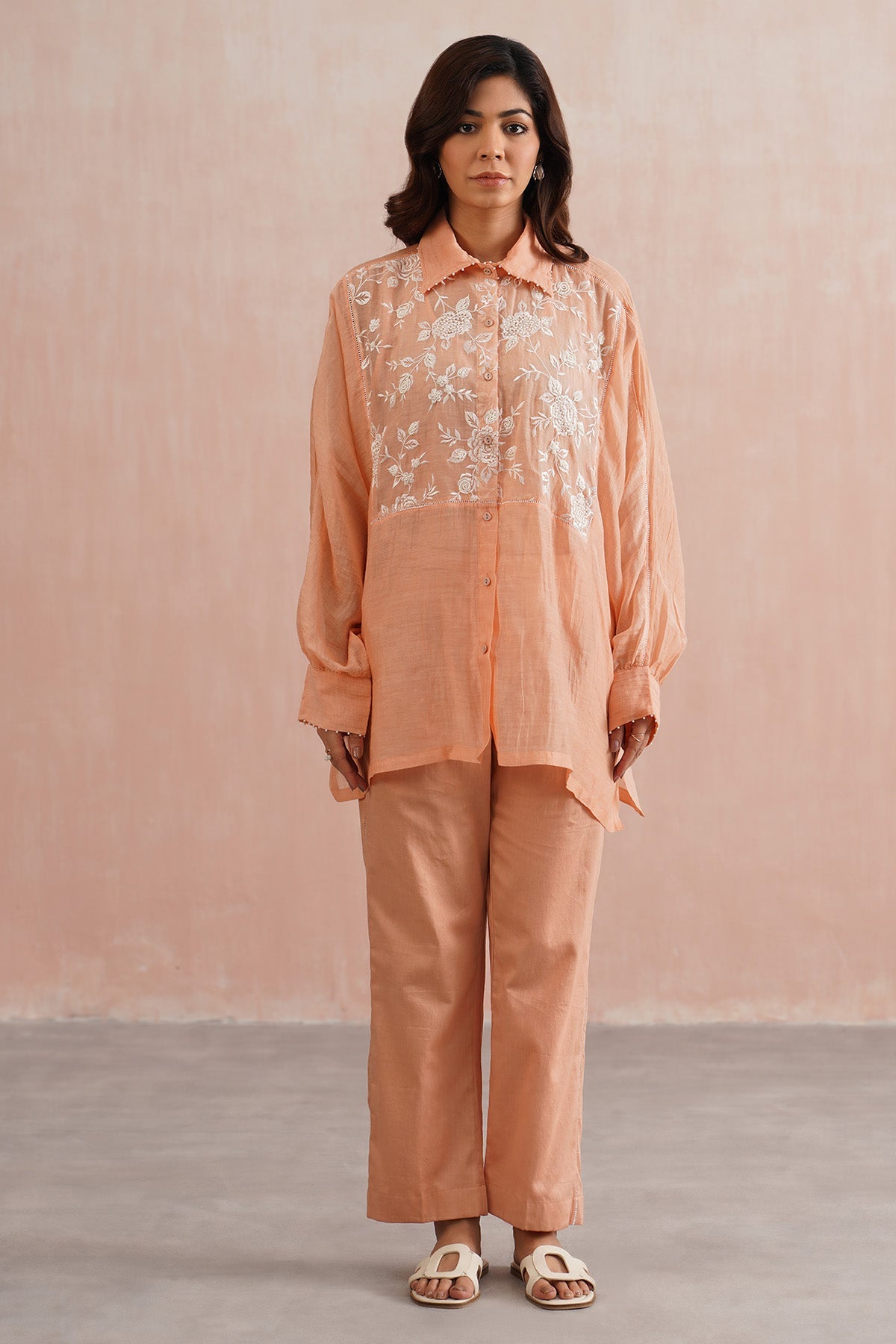 Buy Peach Lace Work Shirt & Pants for women online available at Scrollnshops 