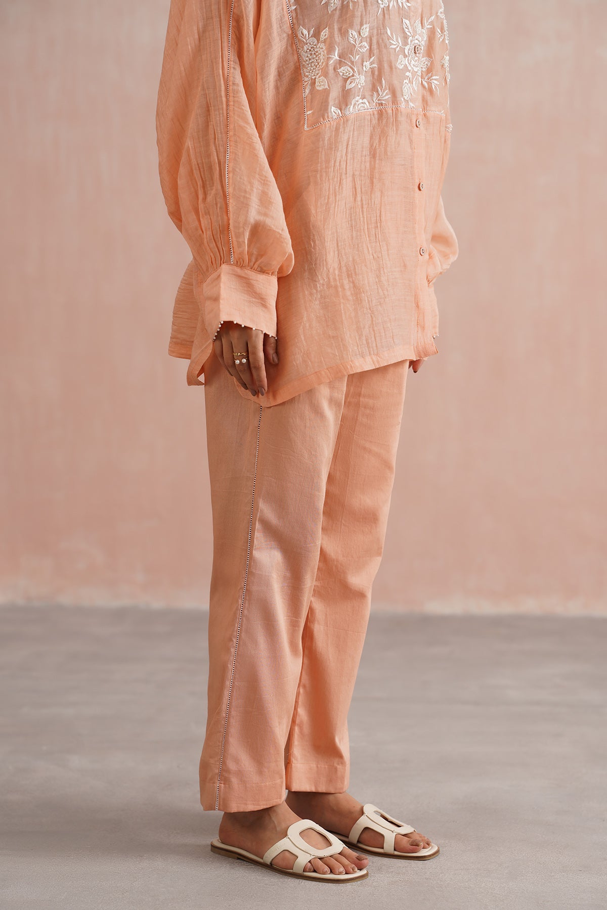 Peach Lace Work Shirt & Pants